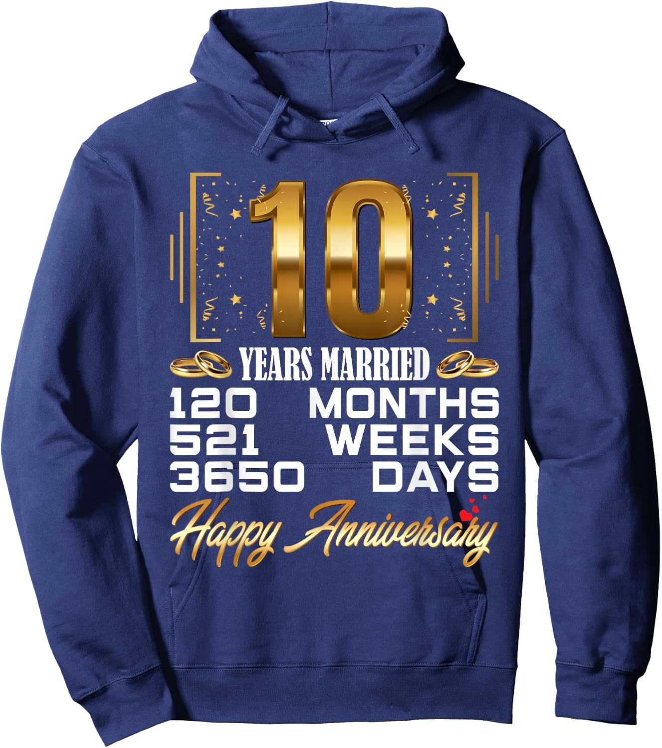 10 Years Married - Funny 10th Wedding Anniversary Hoodie - Hoodie | Navy