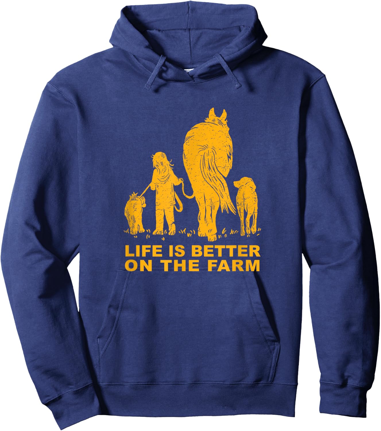 LIFE IS BETTER ON THE FARM - Fun Girl With Horse and Dogs Hoodie - Hoodie | Navy