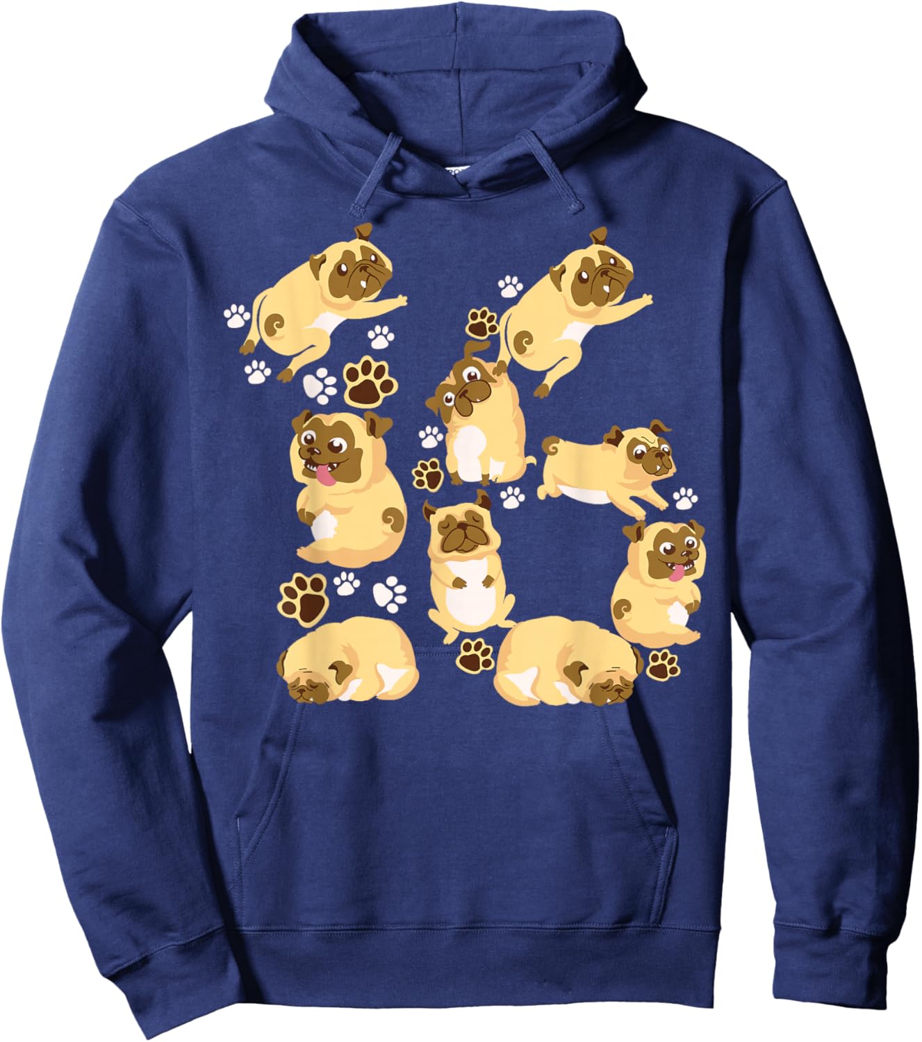 Cute Dog 16th Birthday Gift | Cool 16 Years Old Pug Boy Girl Hoodie - Hoodie | Navy