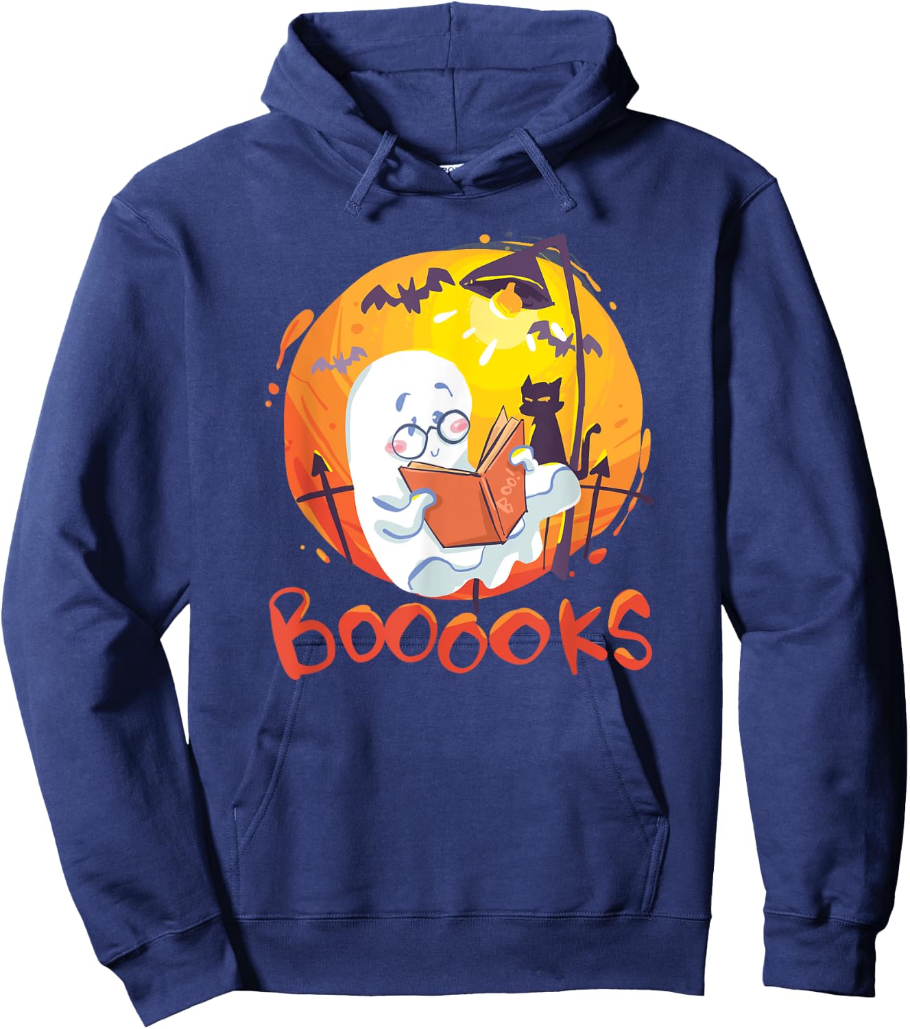 Booooks Ghost Funny Halloween Teacher Book Library Reading Hoodie - Hoodie | Navy