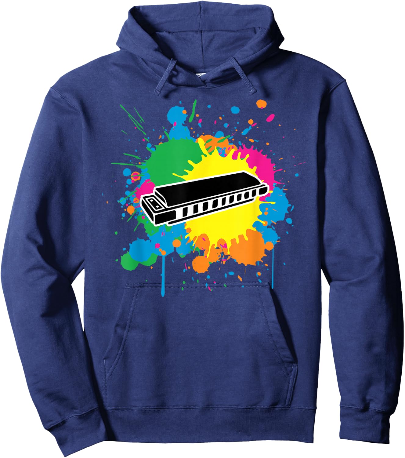 Harmonica Paint Splash Graphic For Harmonica Lovers Hoodie - Hoodie | Navy