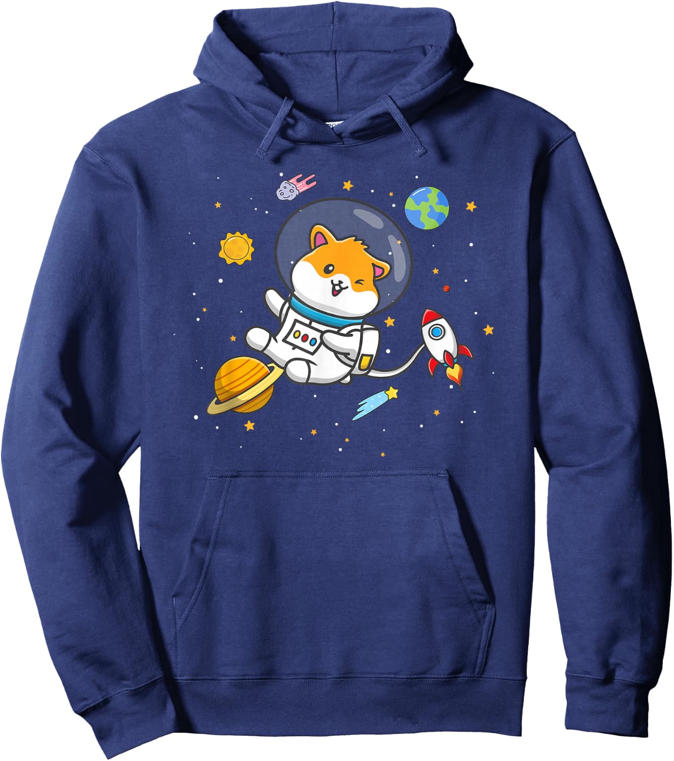 Funny Kids Boys Girls Cartoon Kawaii Space Hamster Lover Hoodie - Hoodie | Navy