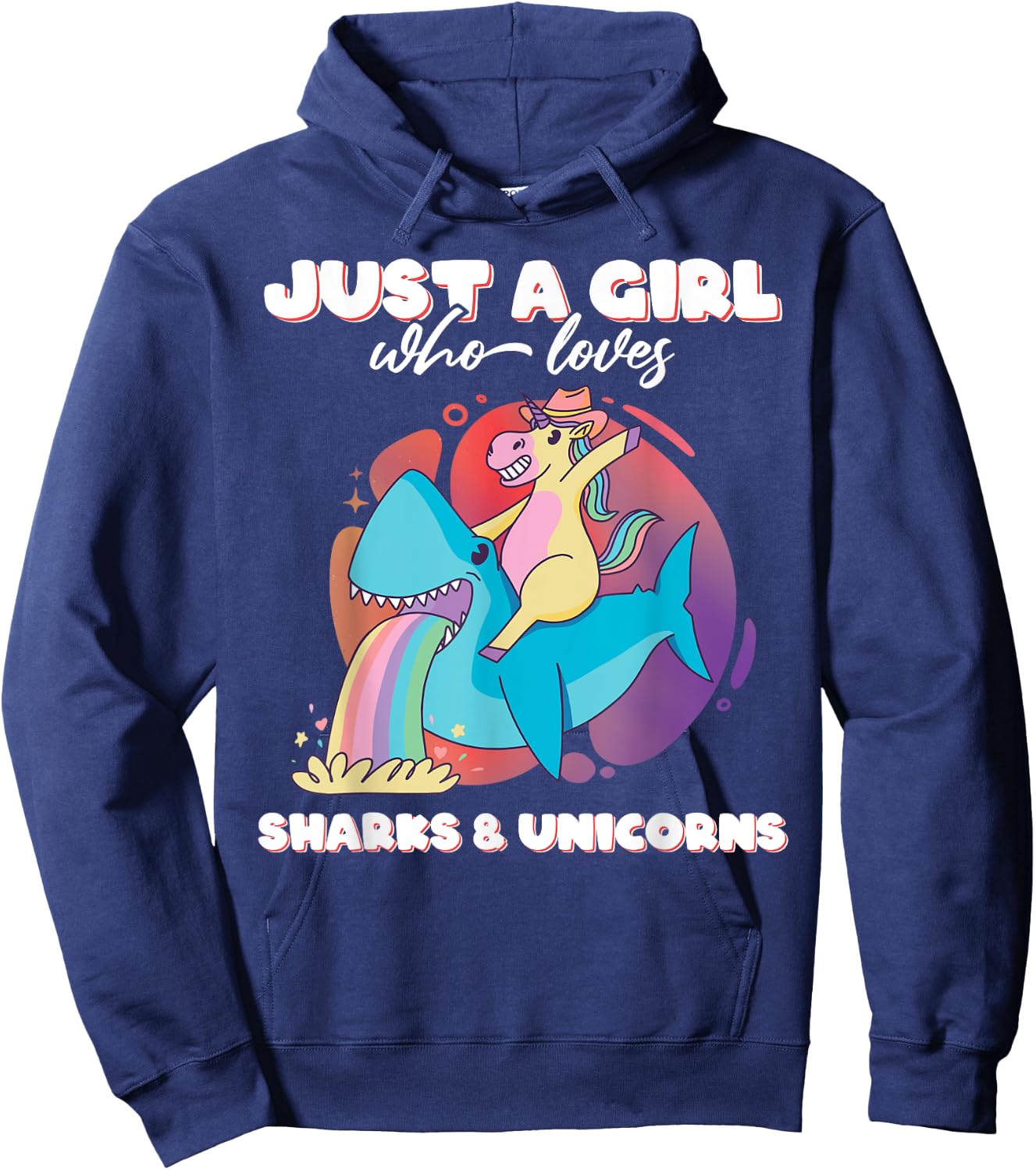 Just a Girl who loves Sharks & Unicorns Girls Ladies Shark Hoodie - Hoodie | Navy