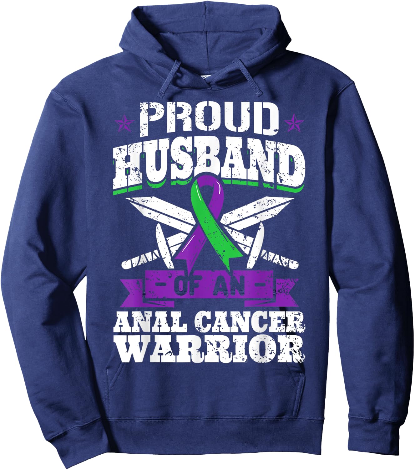 Proud Husband Of Anal Cancer Warrior Tumor Awareness Ribbon Hoodie - Hoodie | Navy