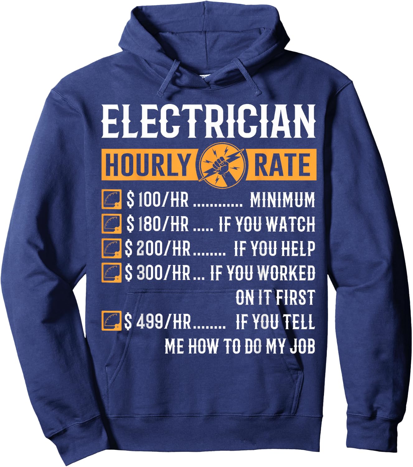 Funny Electrician Gifts - Electrician Hourly Rate Hoodie - Hoodie | Navy