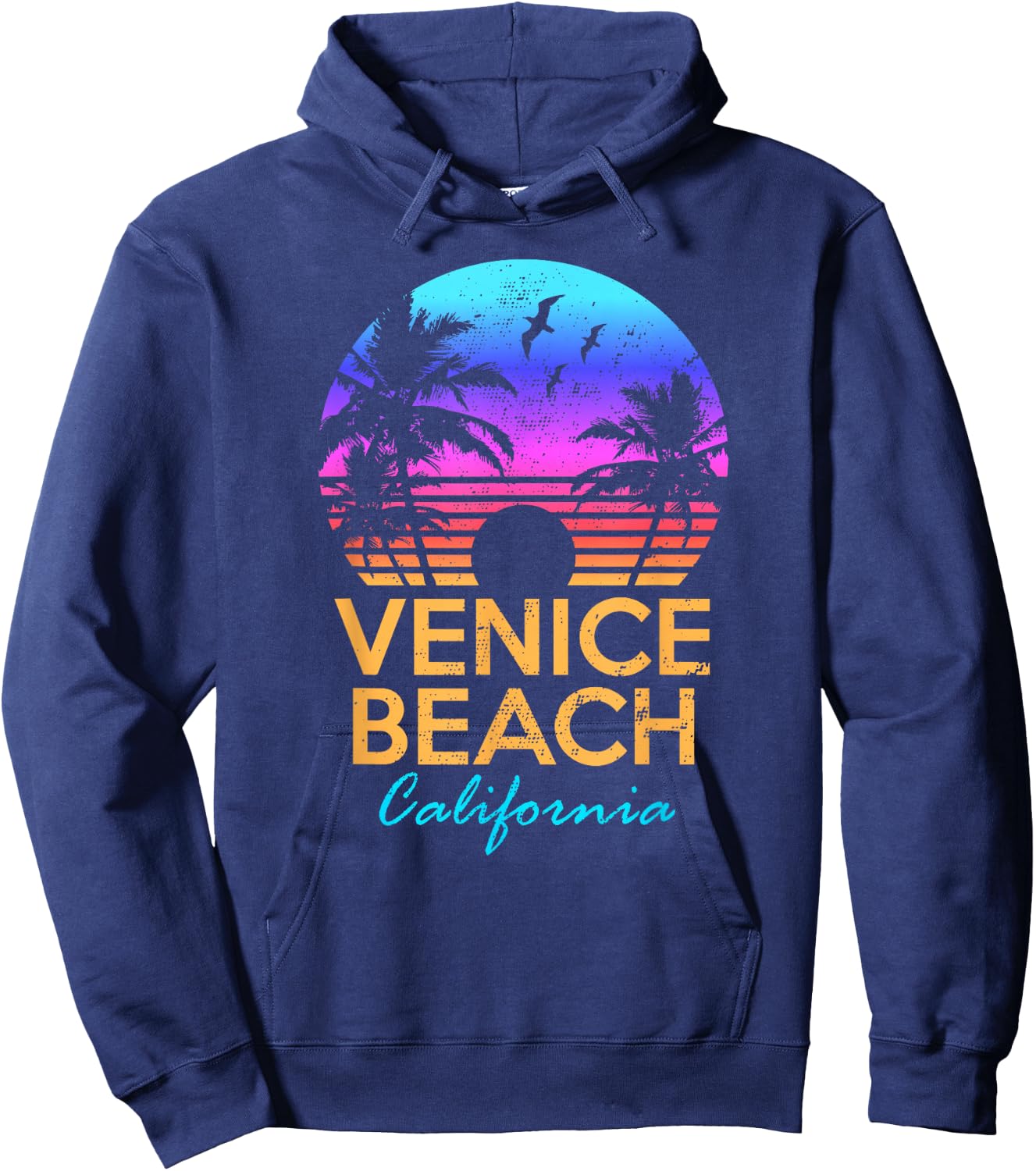 VENICE BEACH CALIFORNIA Retro Sunset Summer Vibes Aesthetic Hoodie - Hoodie | Navy