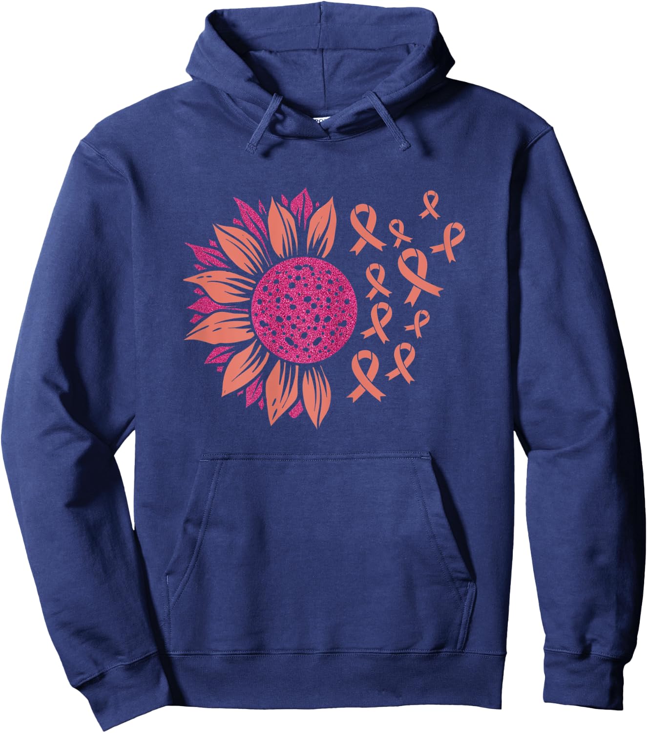 Sunflower Pink Breast Cancer Awareness Month Ribbon Women Hoodie - Hoodie | Navy