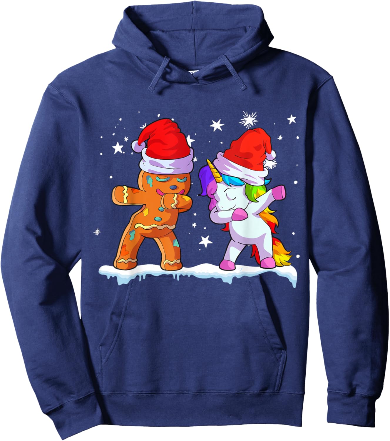 Unicorn Christmas Shirt Girl Women Santa Hat Gingerbread Man Hoodie - Hoodie | Navy