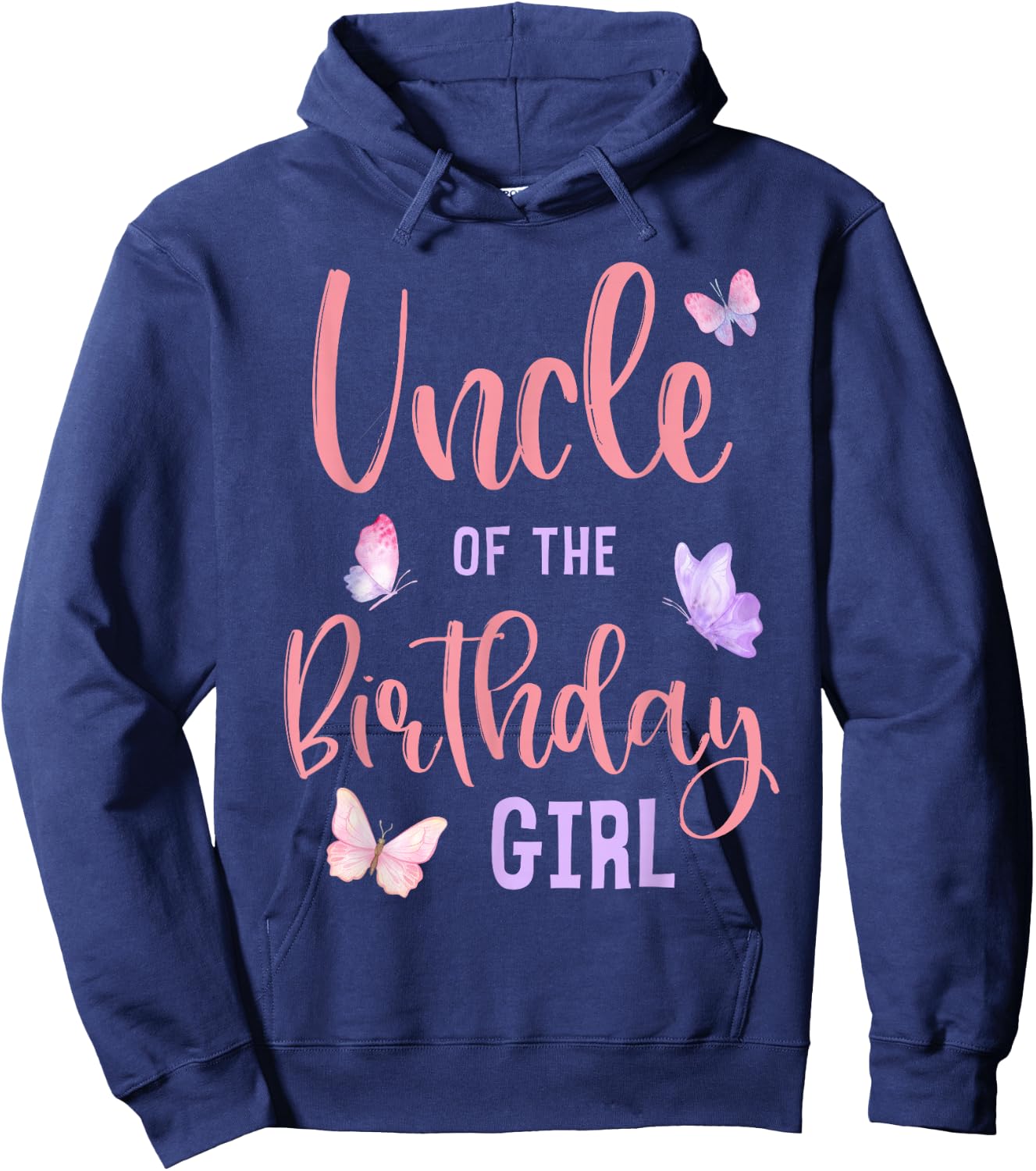 Uncle of The Birthday Girl Butterfly Party Matching Family Hoodie - Hoodie | Navy
