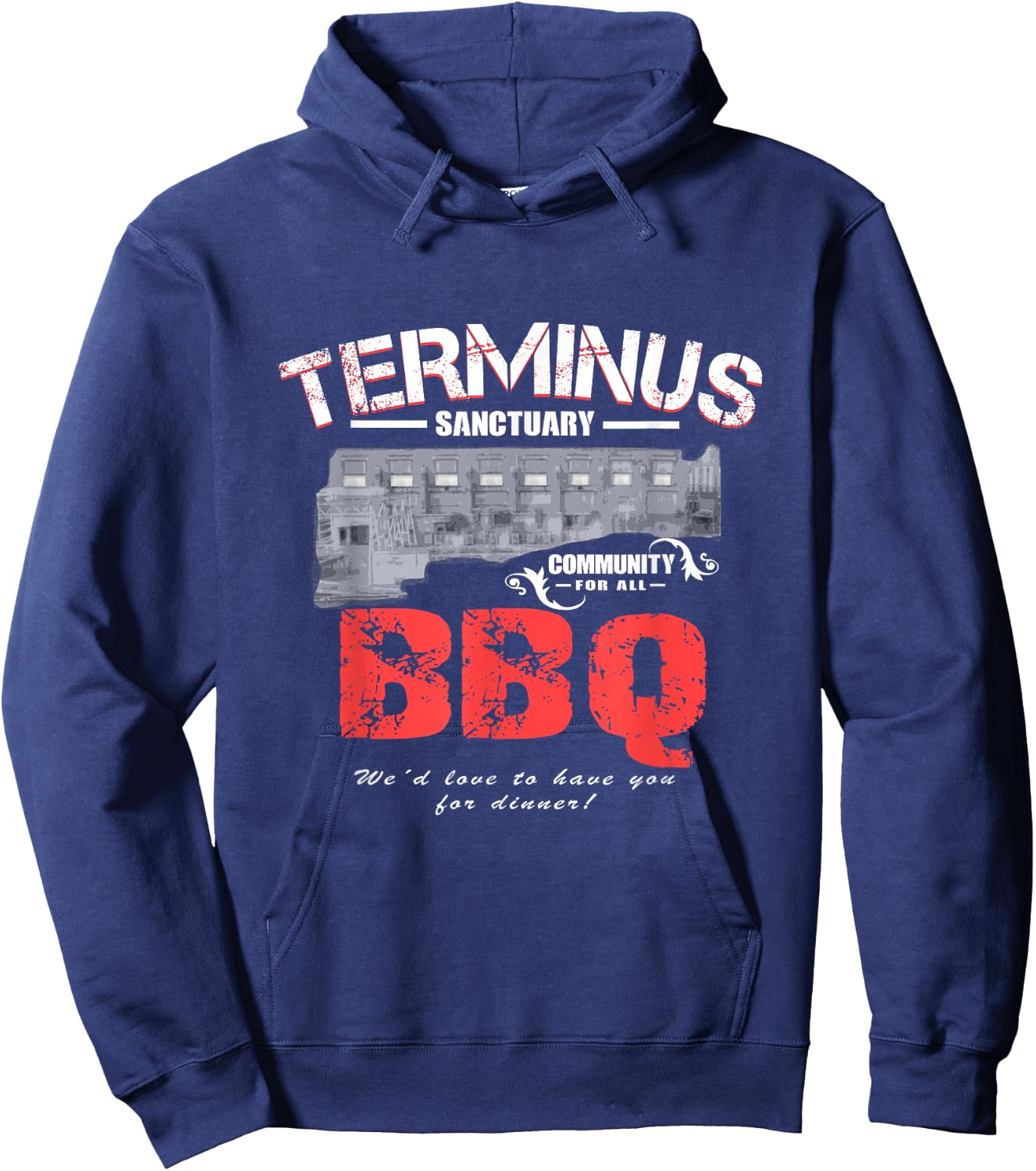 Go Out Adult Terminus BBQ Funny Zombie Apocalypse Hoodie - Hoodie | Navy