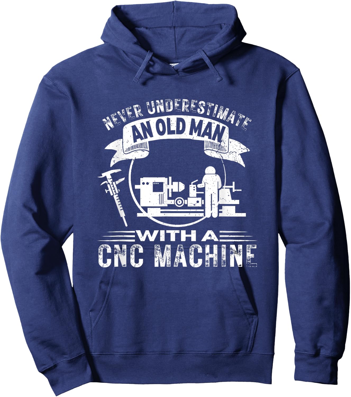 Old Man CNC Machine Funny CNC Machinist Hoodie - Hoodie | Navy