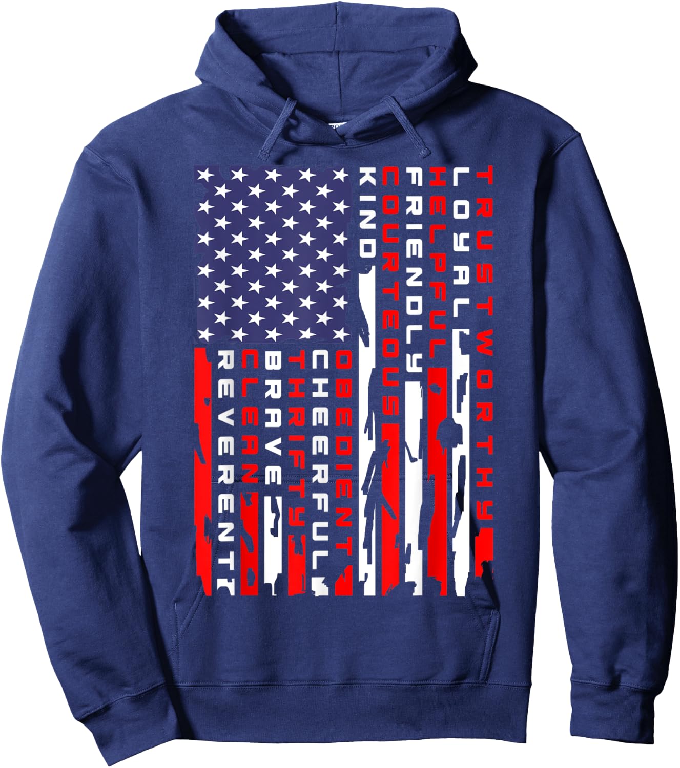 Vintage American Flag Scouting Law Hoodie - Hoodie | Navy