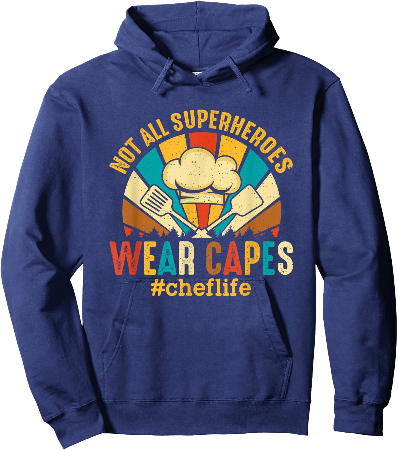 Retro Vintage Chef Superhero Cook Culinary Cuisine Head Chef Hoodie - Hoodie | Navy