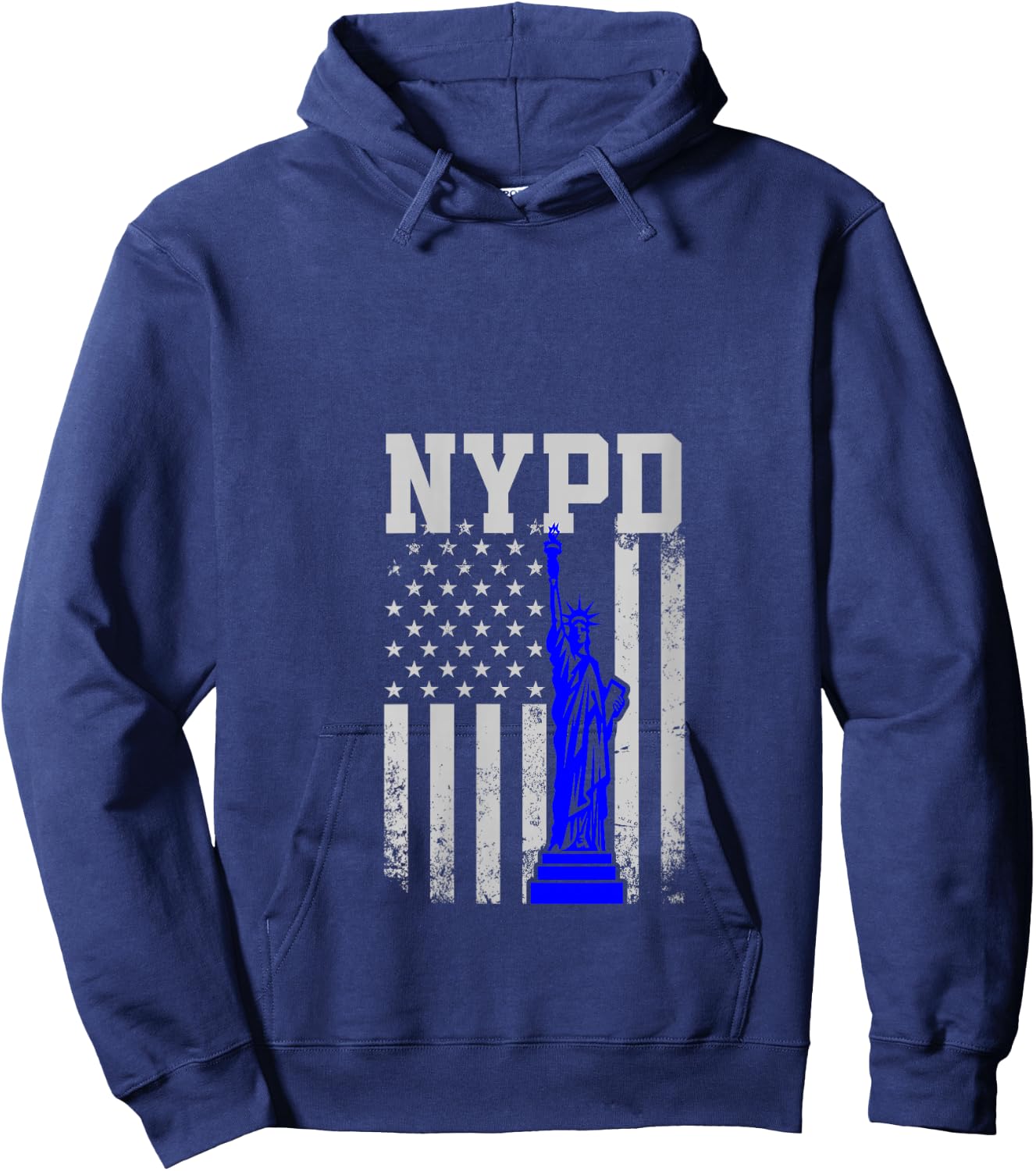 NYPD New York Police Department Statue Of Liberty Distressed V-Neck Hoodie - Hoodie | Navy