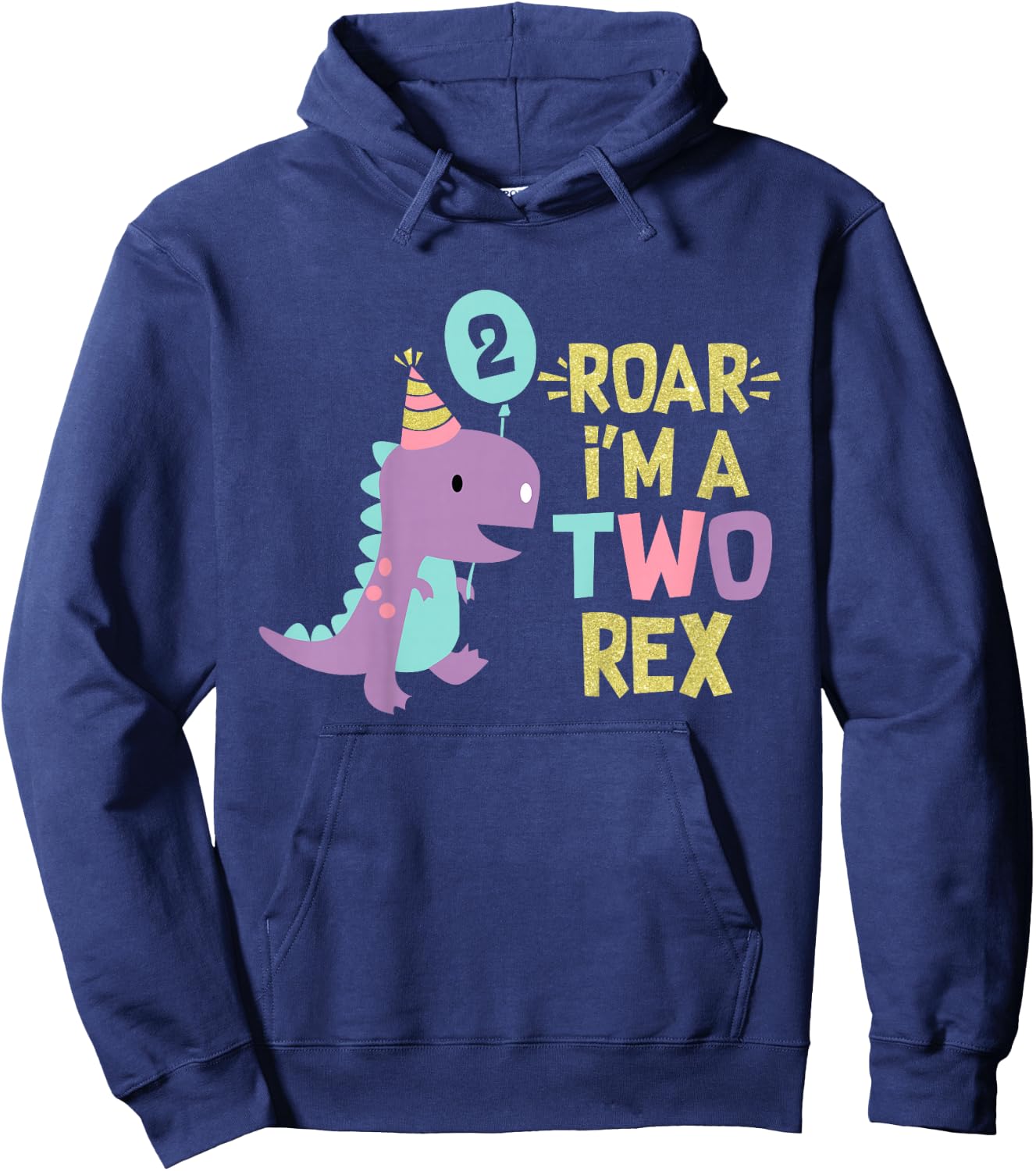 Two Rex 2nd Birthday Girls Cute Second Dinosaur 2 Year Old Hoodie - Hoodie | Navy