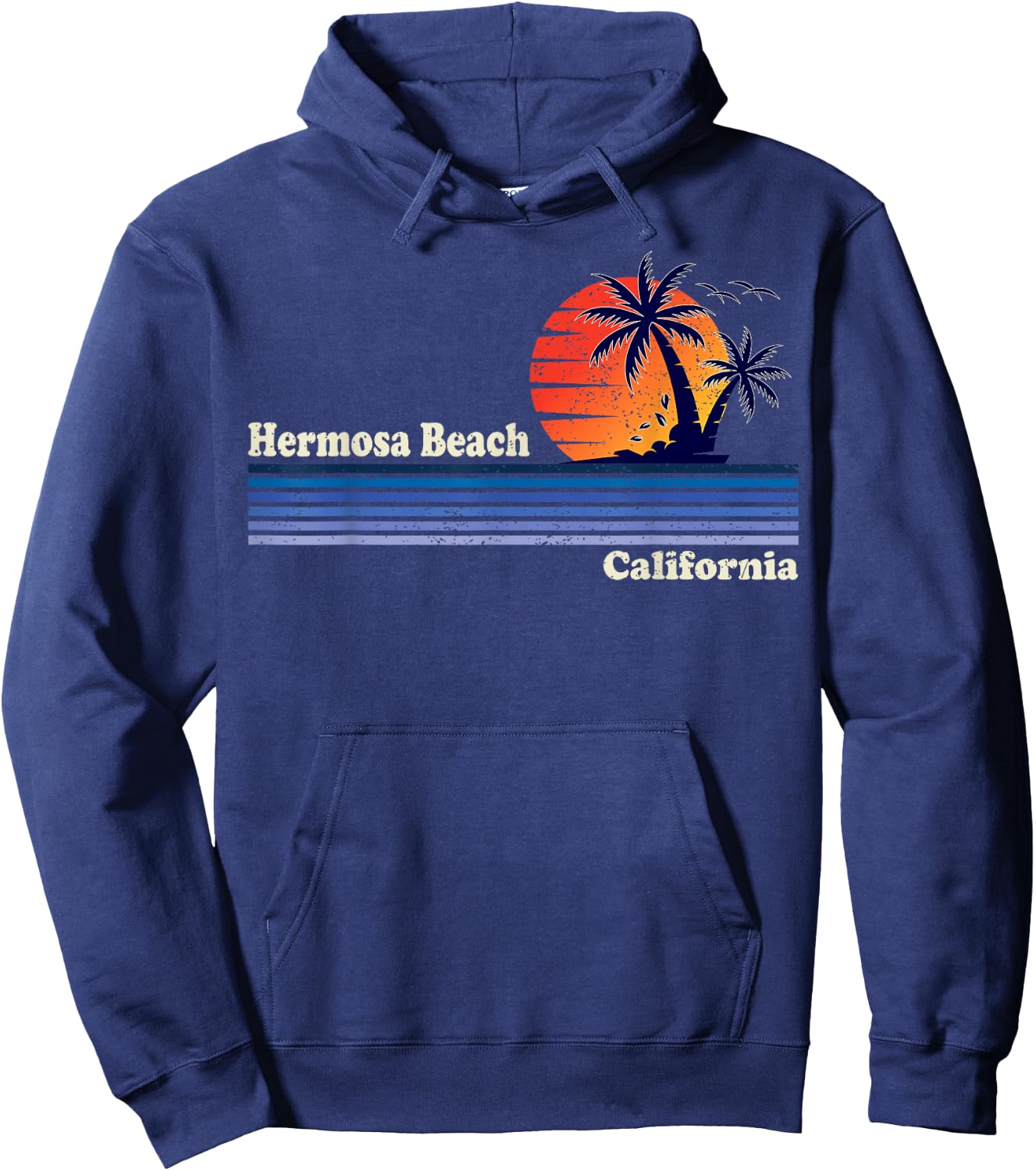 Hermosa Beach Shirt - Vintage Retro Sunset Hermosa Beach Hoodie - Hoodie | Navy
