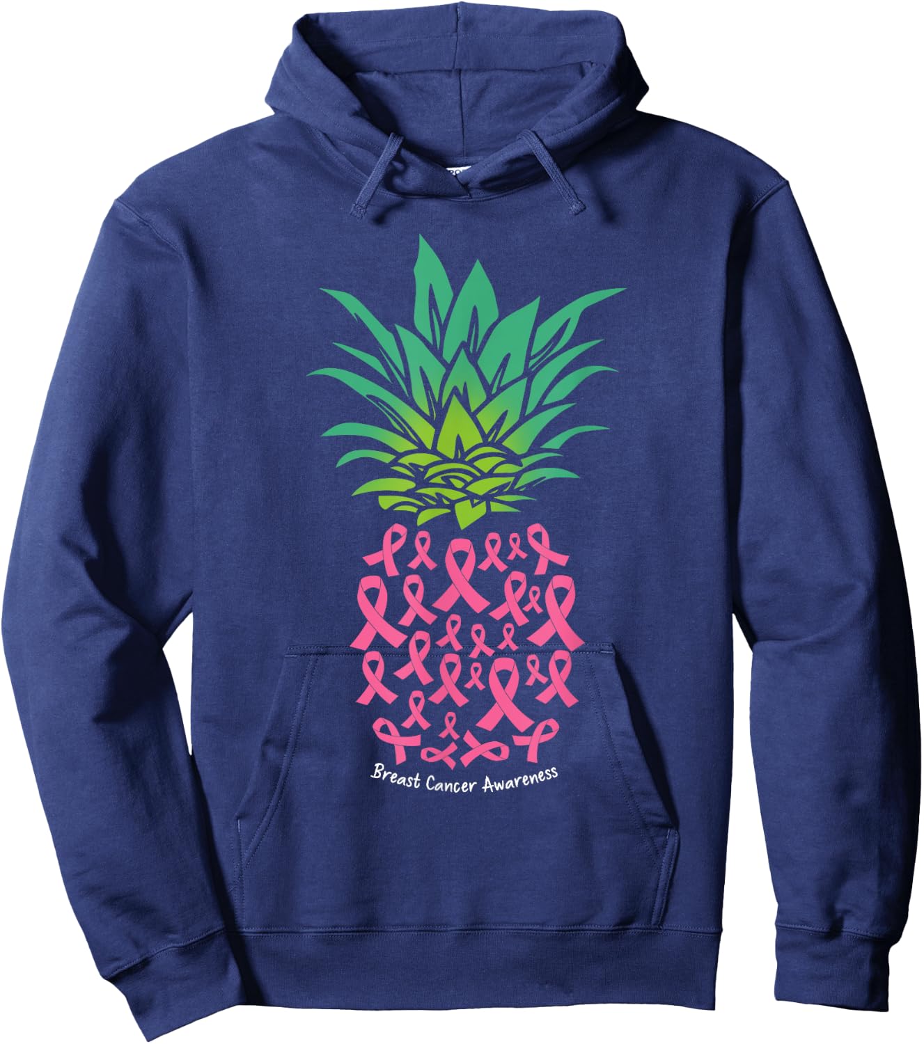 Pineapple Pink Ribbon Funny Breast Cancer Awareness Hoodie - Hoodie | Navy