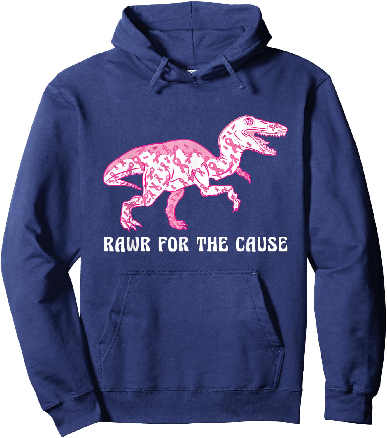 Dinosaur Pink Ribbon Breast Cancer Awareness Month Warrior Hoodie - Hoodie | Navy