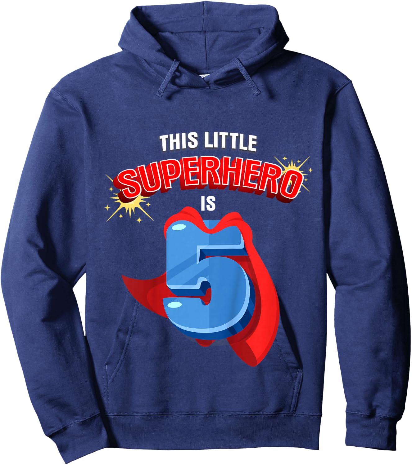This Little Superhero is 5 Birthday Superhero 5 Year Old Boy Hoodie - Hoodie | Navy