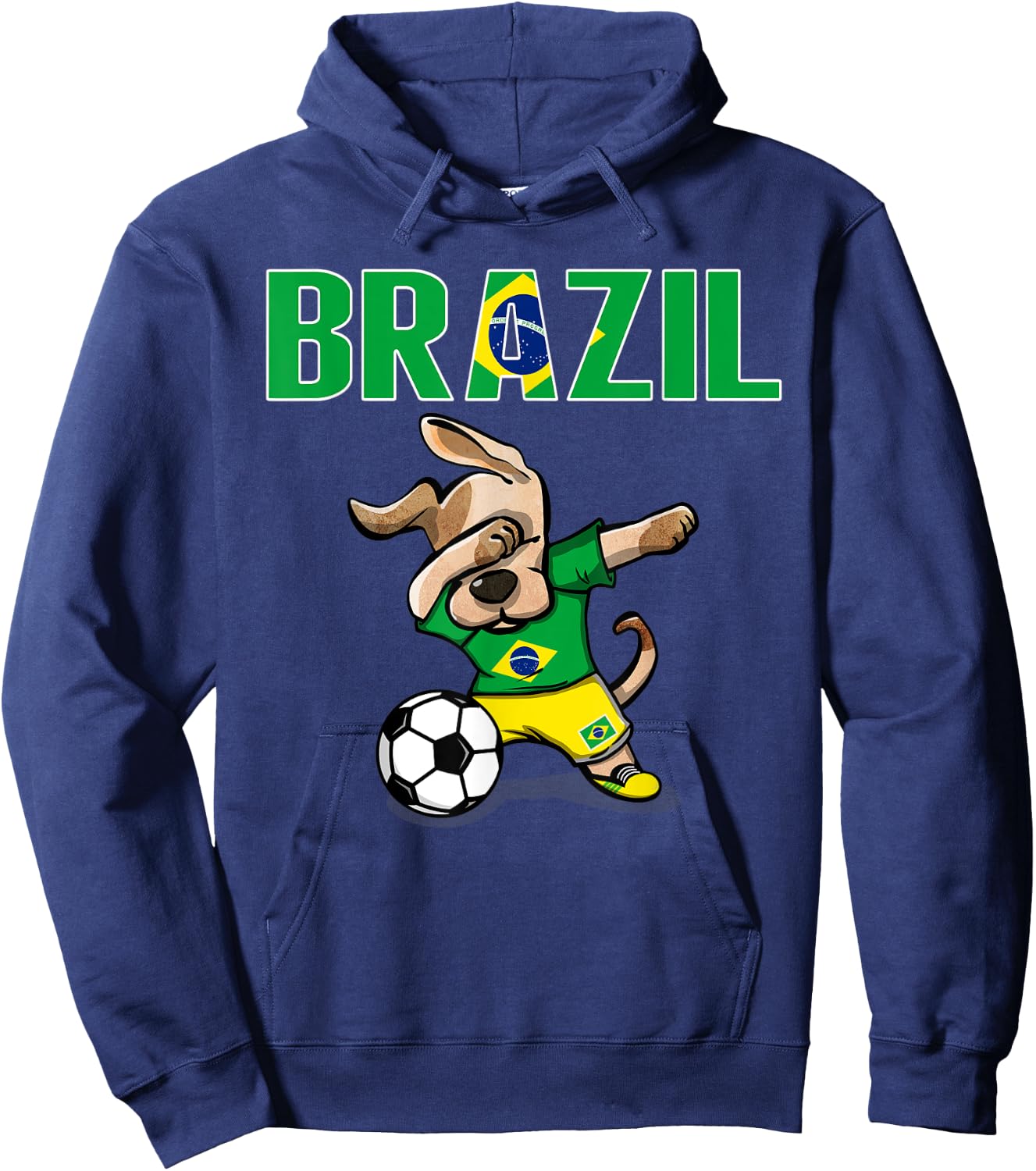 Dabbing Dog Brazil Soccer Fan Jersey Brazilian Flag Football Men Women Kids Hoodie - Hoodie | Navy