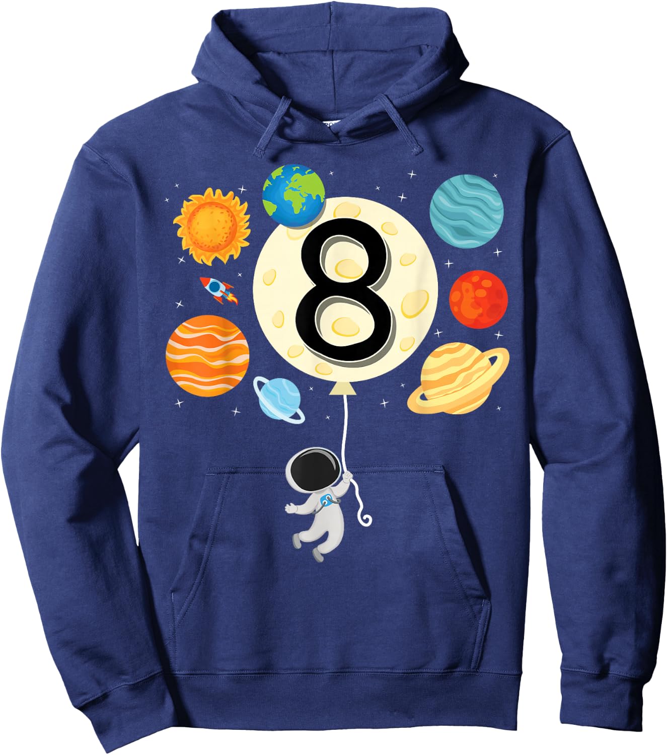 Astronaut Balloon Planets 8th Birthday Space 8 Year Old Kids Hoodie - Hoodie | Navy