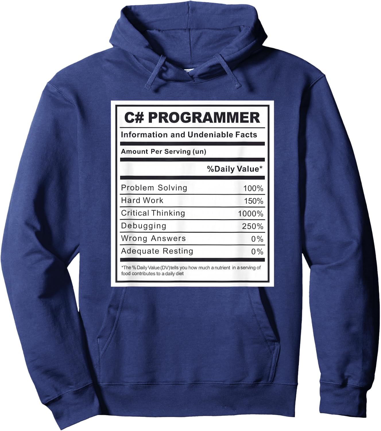C# Programmer Nutritional Facts Programming Coding Hoodie - Hoodie | Navy