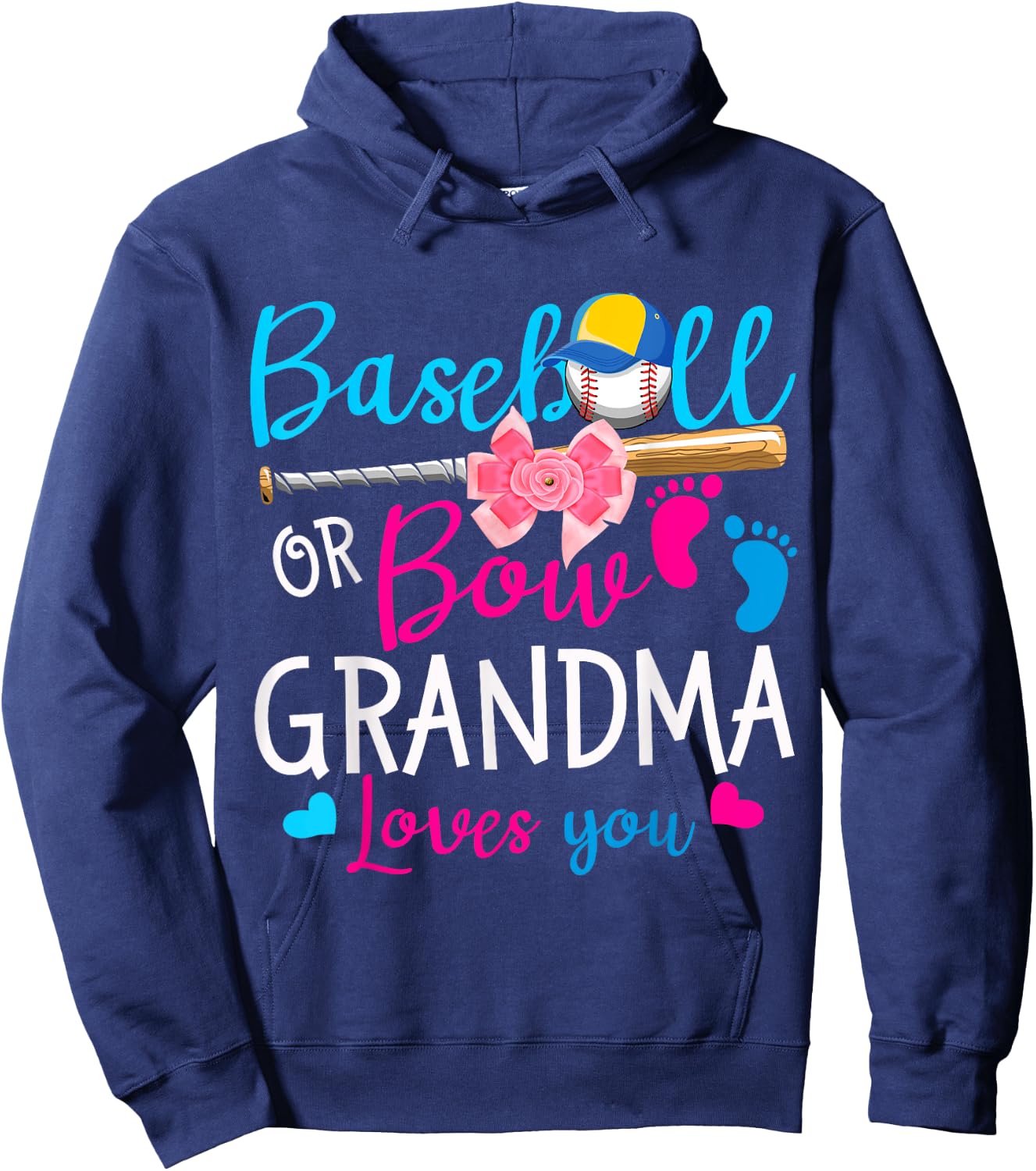 Baseball or Bow Grandma Loves You Baseball Gender Reveal Hoodie - Hoodie | Navy