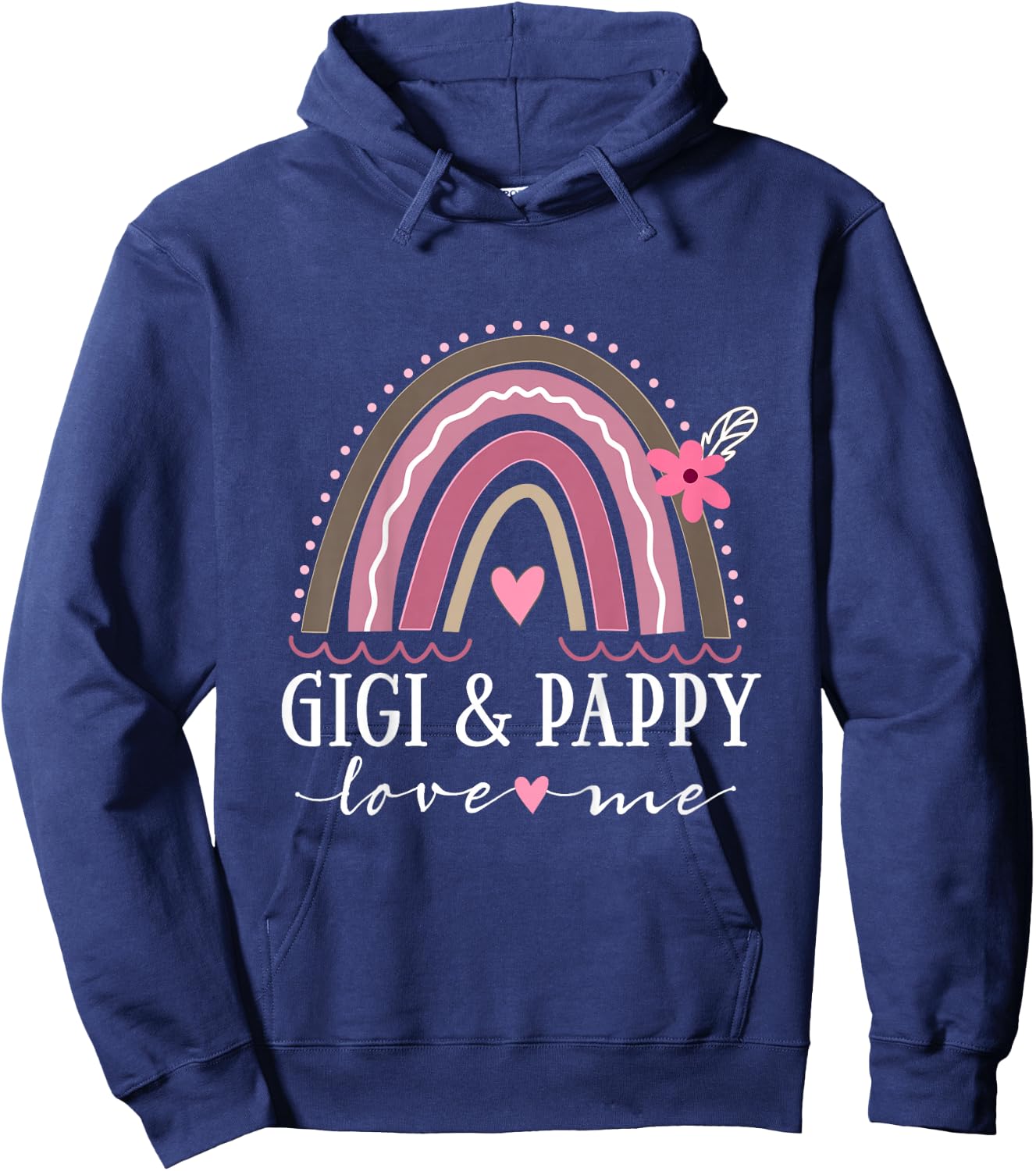 Kids Gigi and Pappy Love Me Girls Grandchild Boho Rainbow Hoodie - Hoodie | Navy