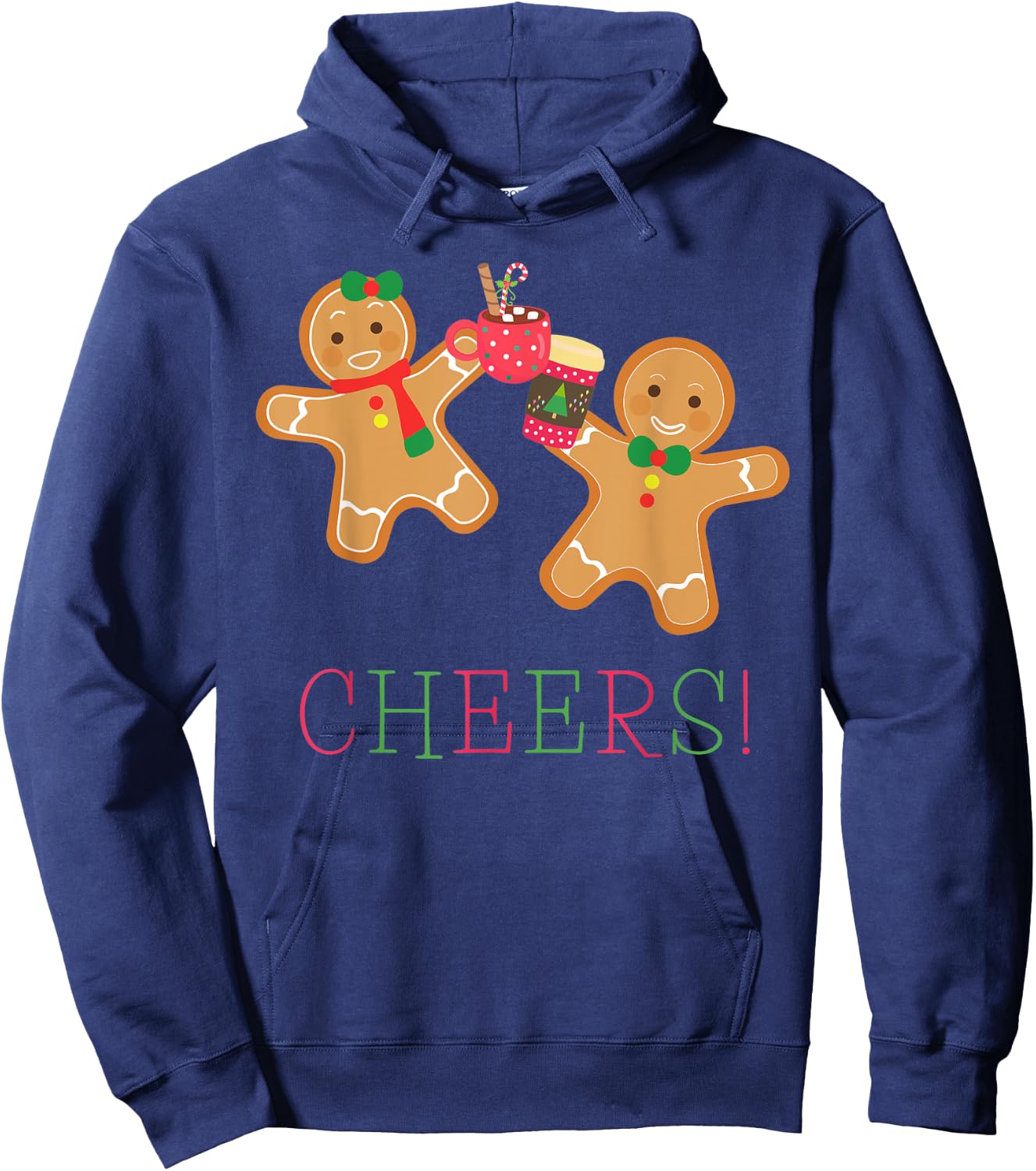 Cheers Gingerbread Man and Woman Hot Chocolate Coffee Hoodie - Hoodie | Navy