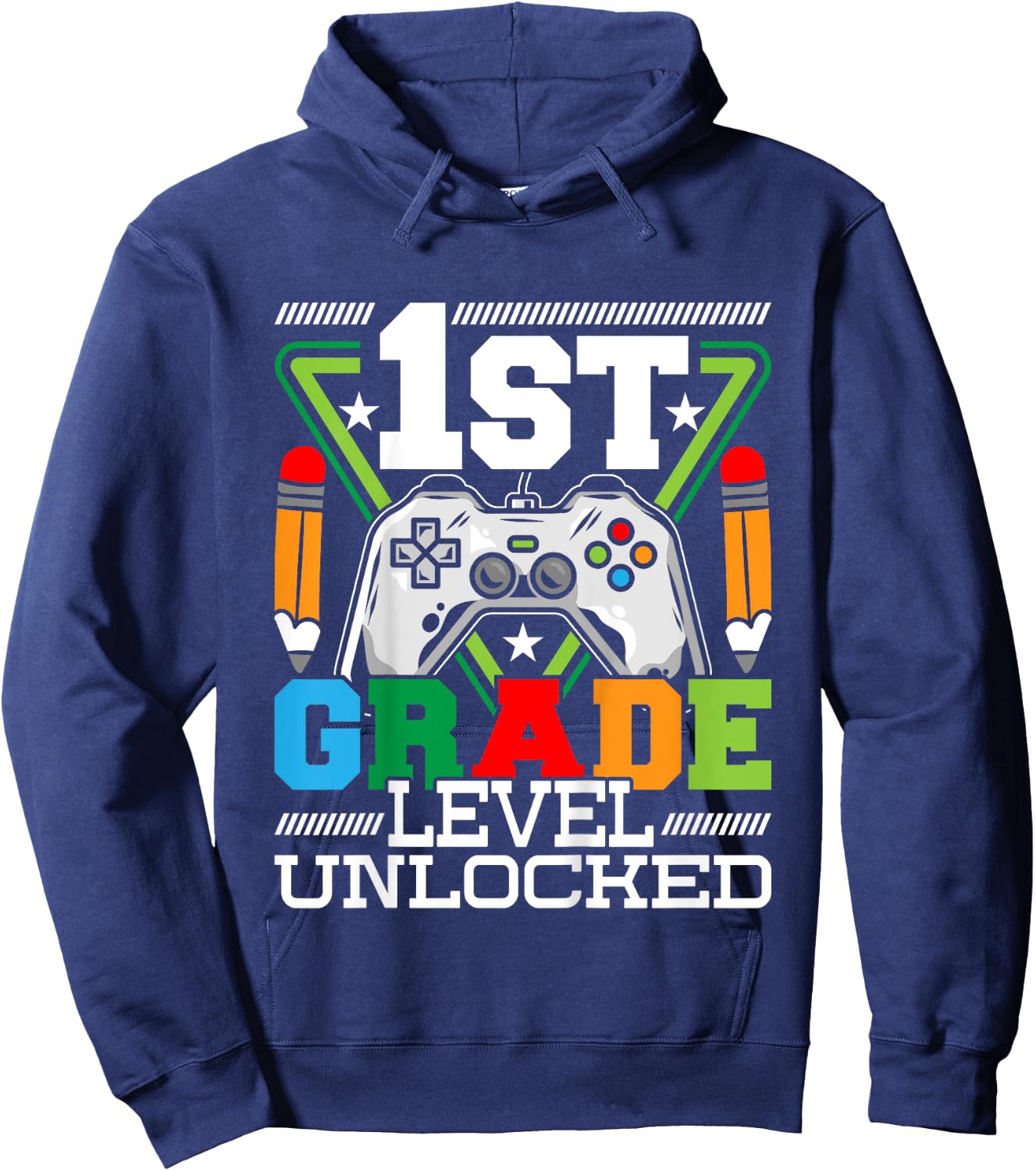 Kids 1st Grade Level Unlocked - First Day Of School Video Game Hoodie - Hoodie | Navy