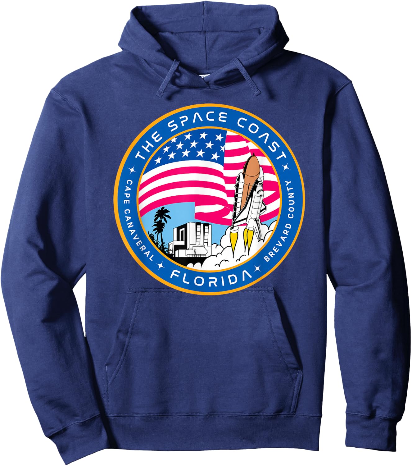 Space Coast Cape Canaveral Florida Space Shuttle Emblem Hoodie - Hoodie | Navy