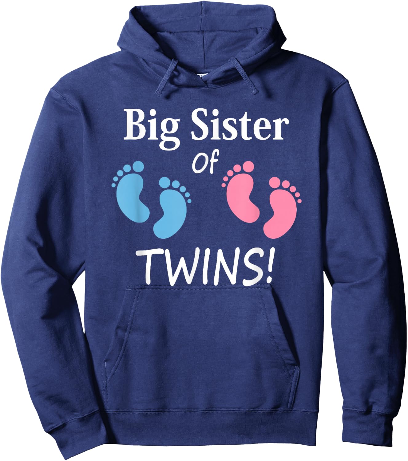 Big Sister of Twin Boy and Girl Siblings Footprints Hoodie - Hoodie | Navy