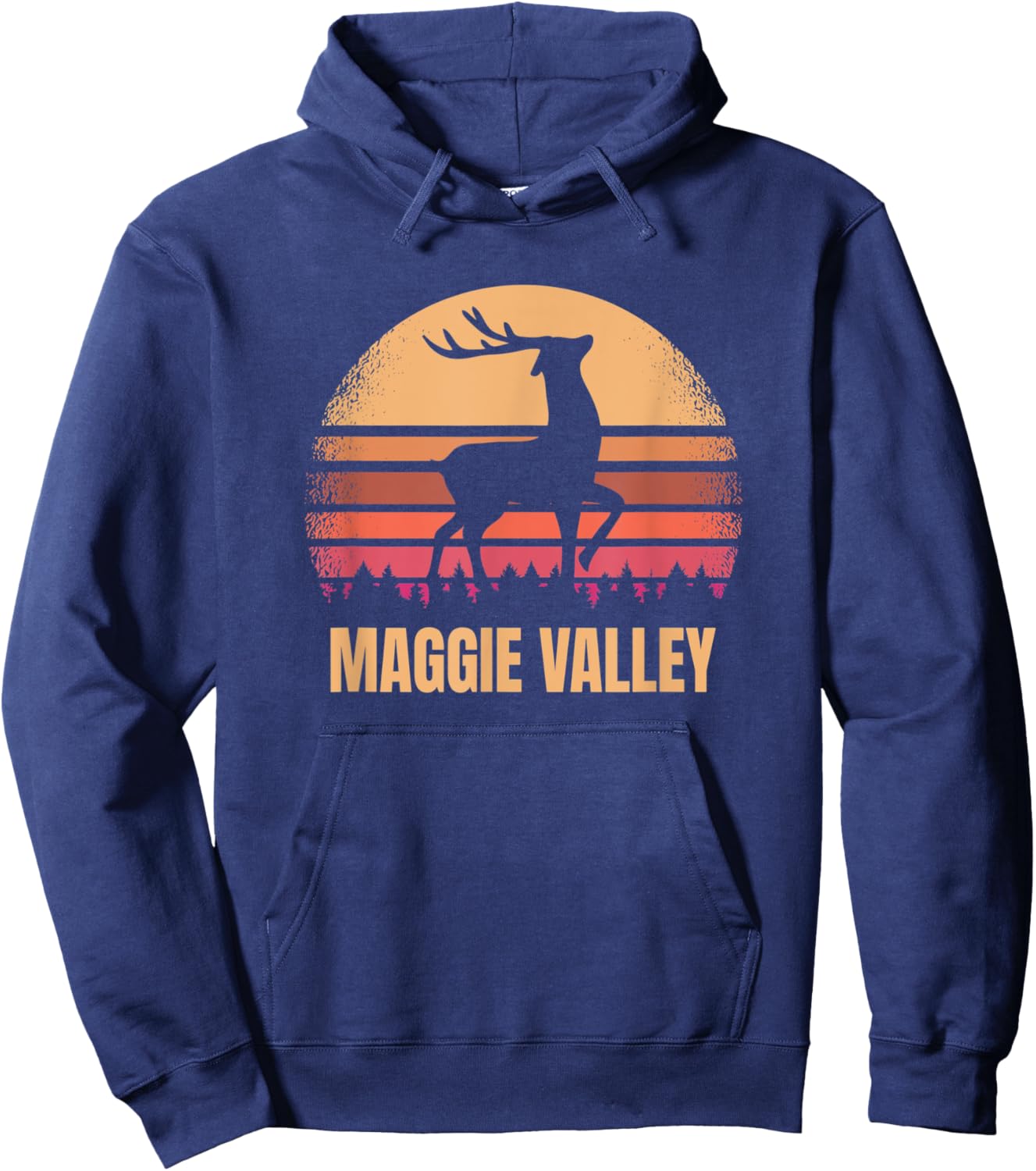 Maggie Valley North Carolina Deer NC Distressed Buck Retro Hoodie - Hoodie | Navy