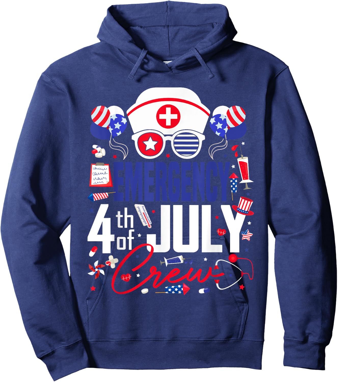 Emergency Nurse 4th of July Crew Independence Day Patriotic Hoodie - Hoodie | Navy