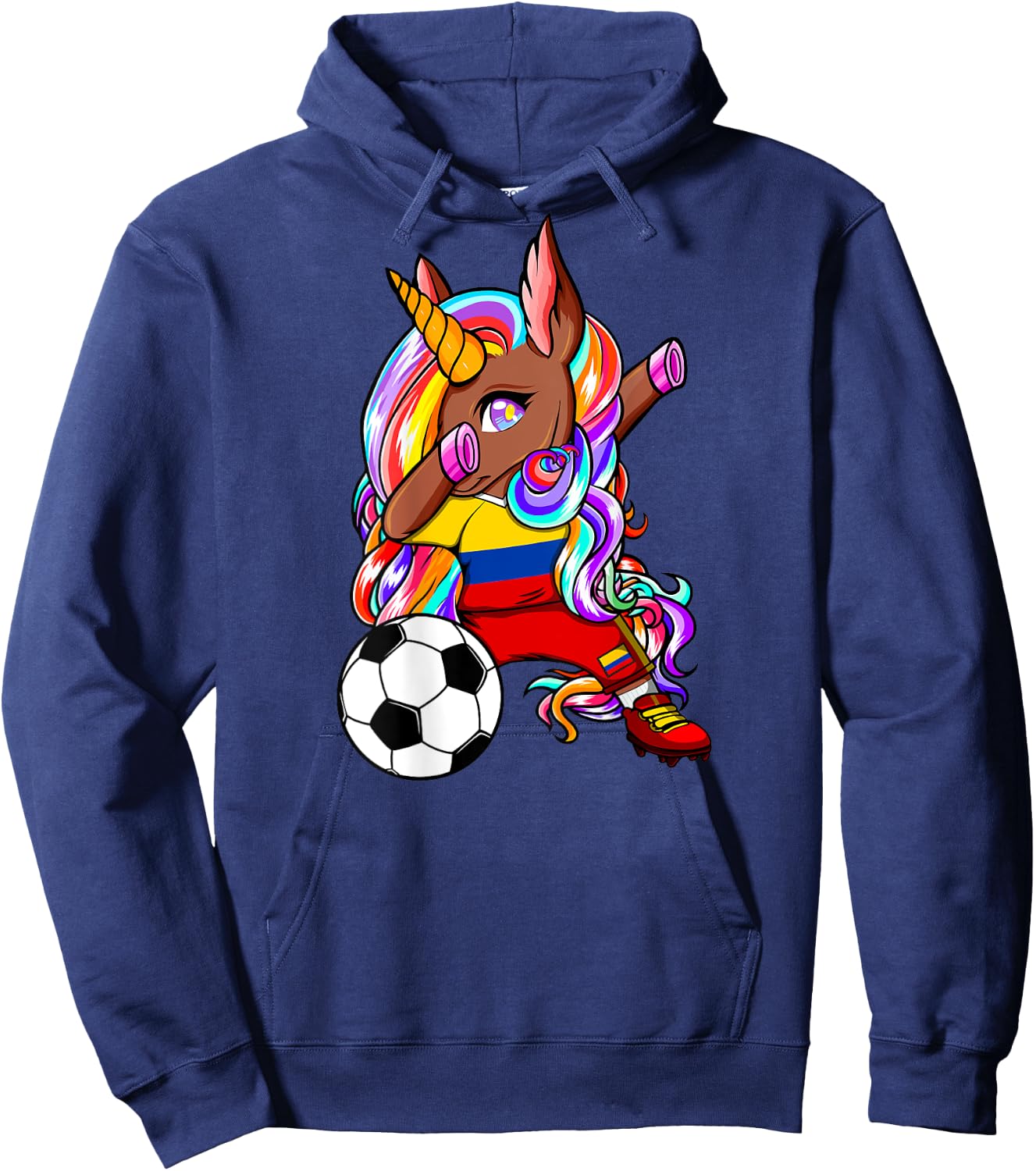 Dabbing Brown Skin Unicorn Colombia Soccer Lovers Football Hoodie - Hoodie | Navy