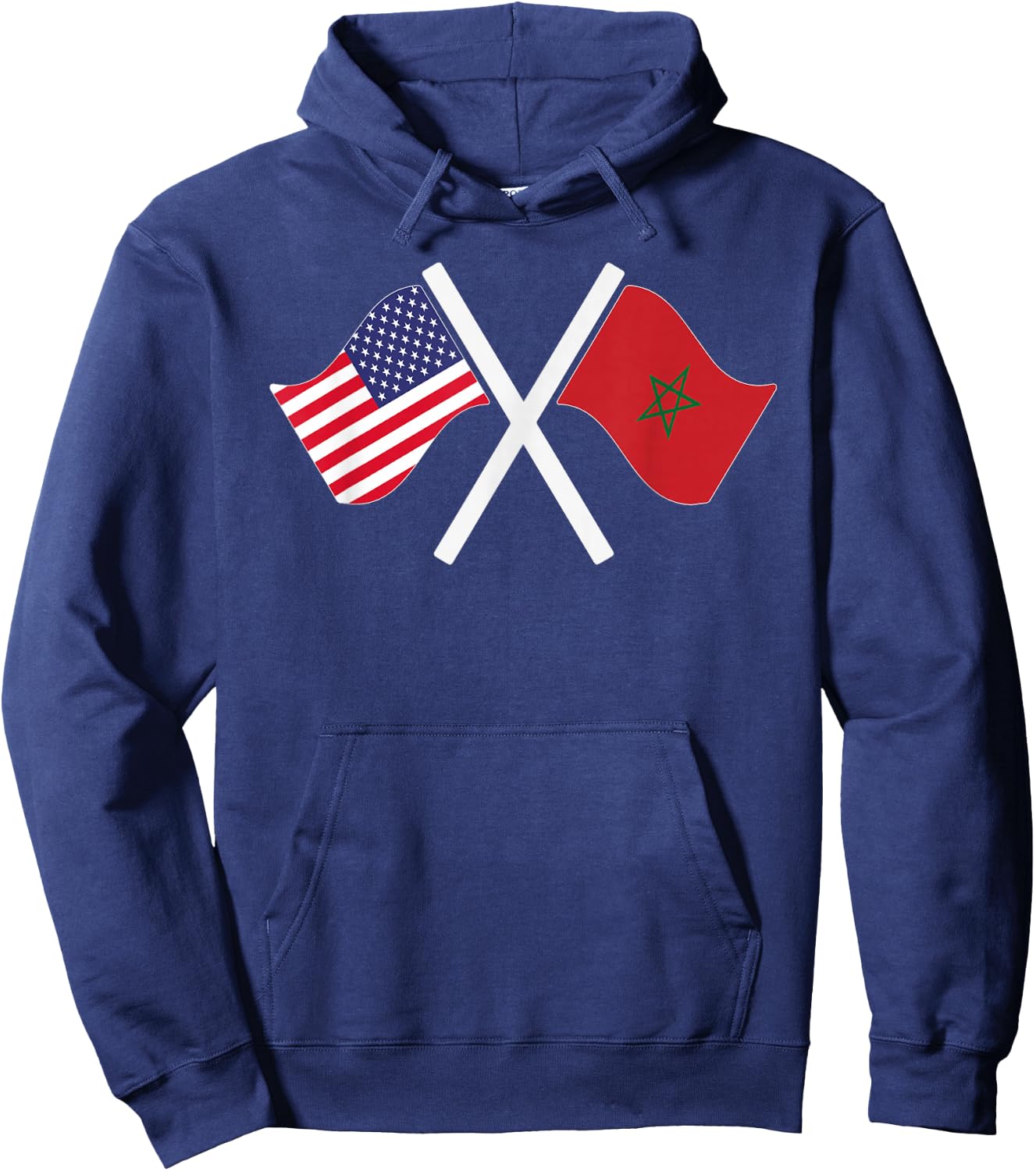 USA and Morocco Crossed Flags Dual Roots Hoodie - Hoodie | Navy