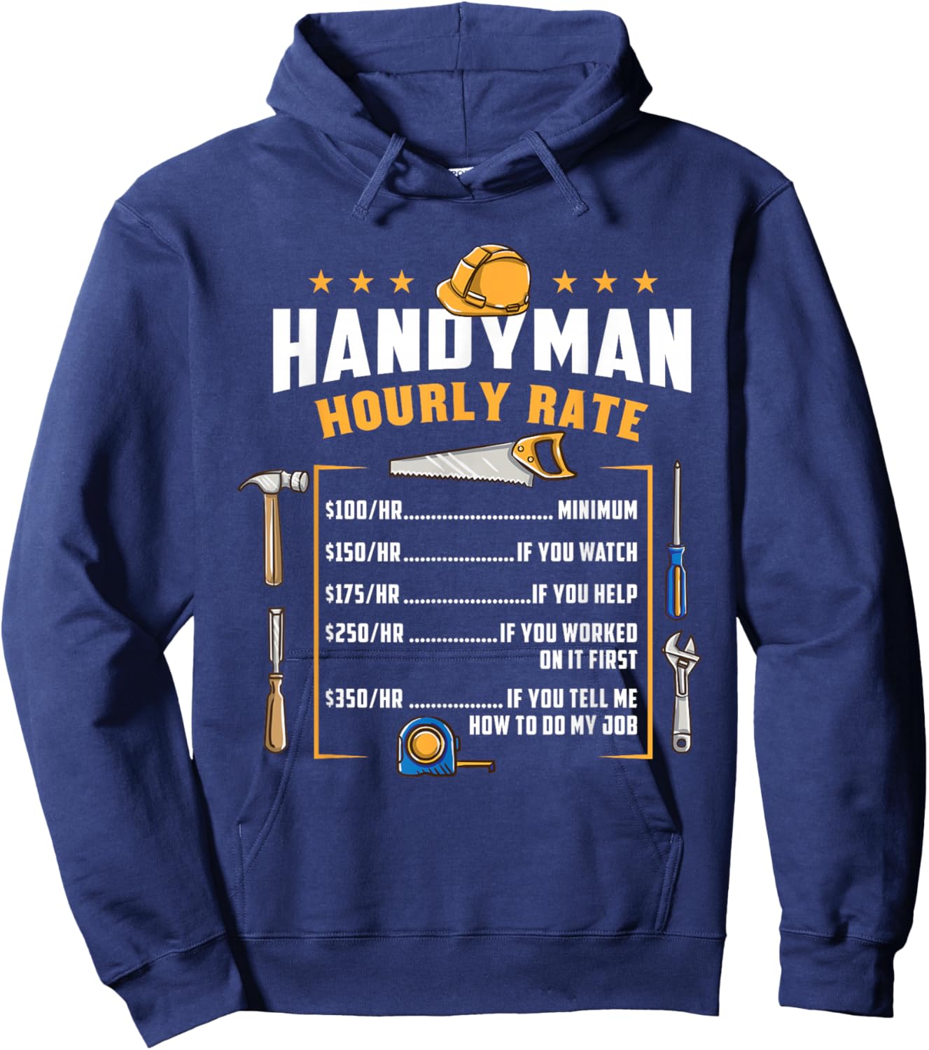 Handyman Hourly Rate Funny Dad Hoodie - Hoodie | Navy