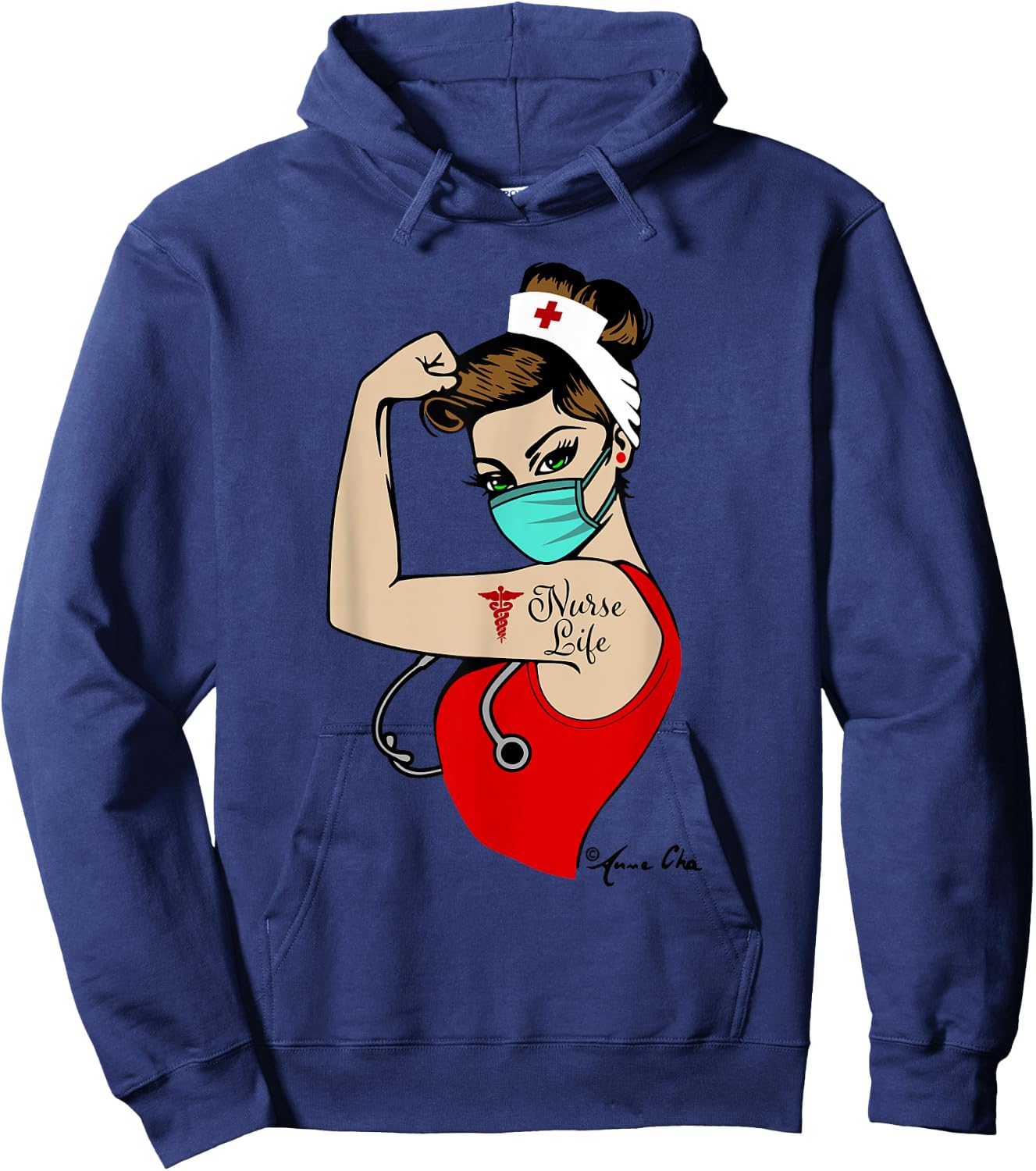 NURSE LIFE Girl Power Pin Up Rosie Riveter Retro Vintage Hoodie - Hoodie | Navy