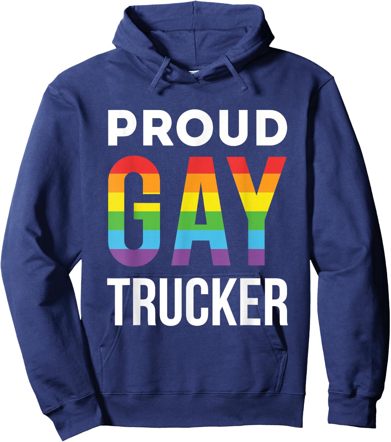 Proud Gay Trucker LGBTQ Rainbow Truck Driver Hoodie - Hoodie | Navy