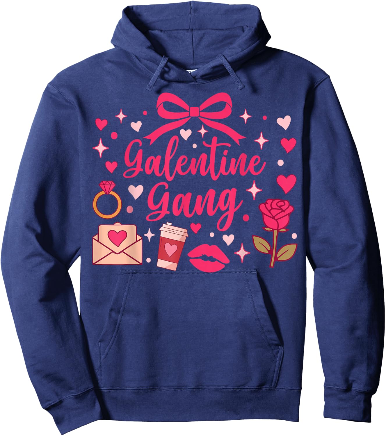 Galentine Gang Coquette Bow Aesthetic Pink Hearts Hoodie - Hoodie | Navy