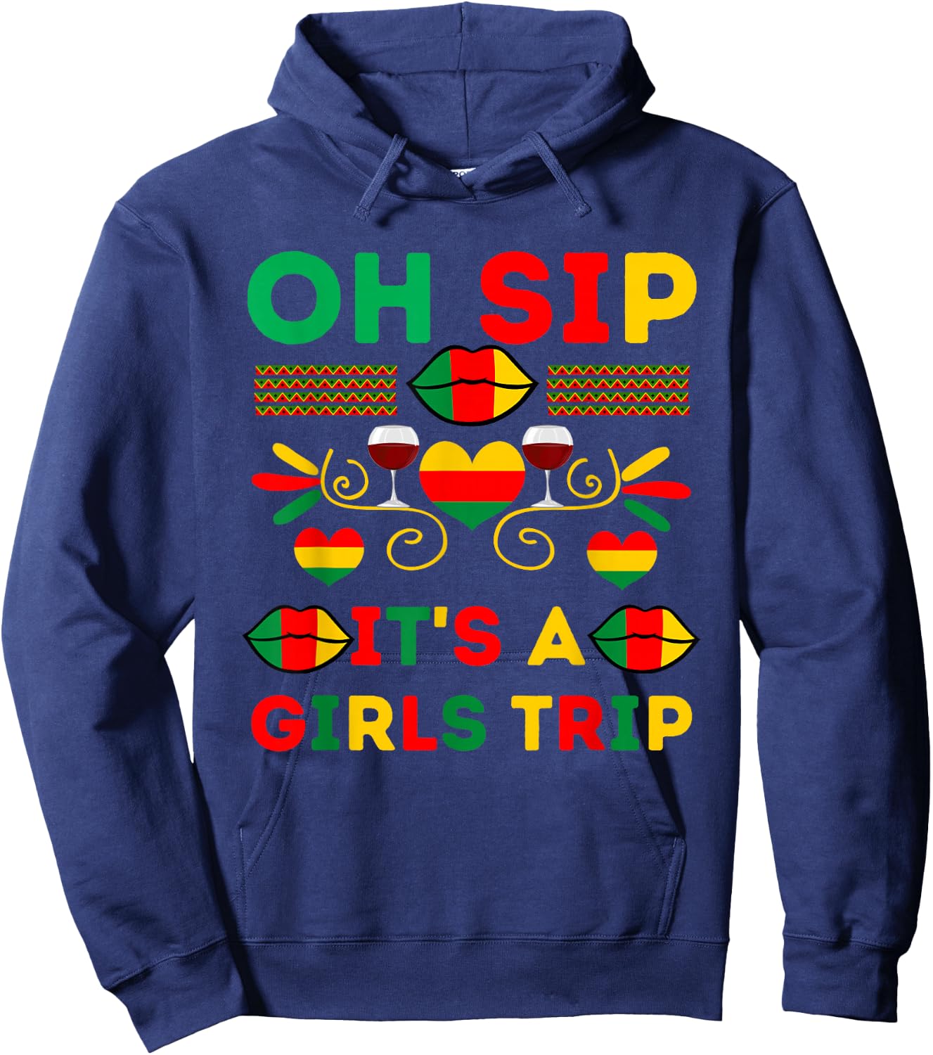 Girls Trip Black Melanin Afro American Juneteenth Wine Party Hoodie - Hoodie | Navy