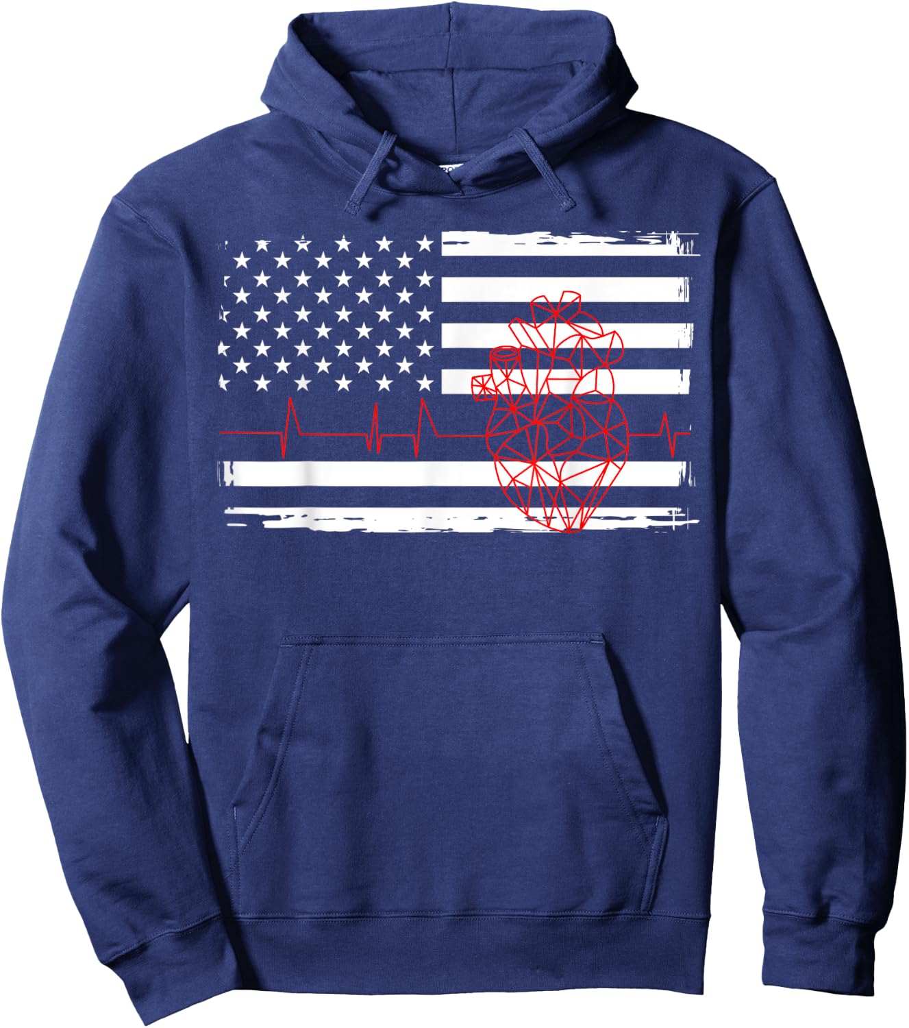 Cardiologist Geometric Heart USA Flag Fourth Of July Hoodie - Hoodie | Navy