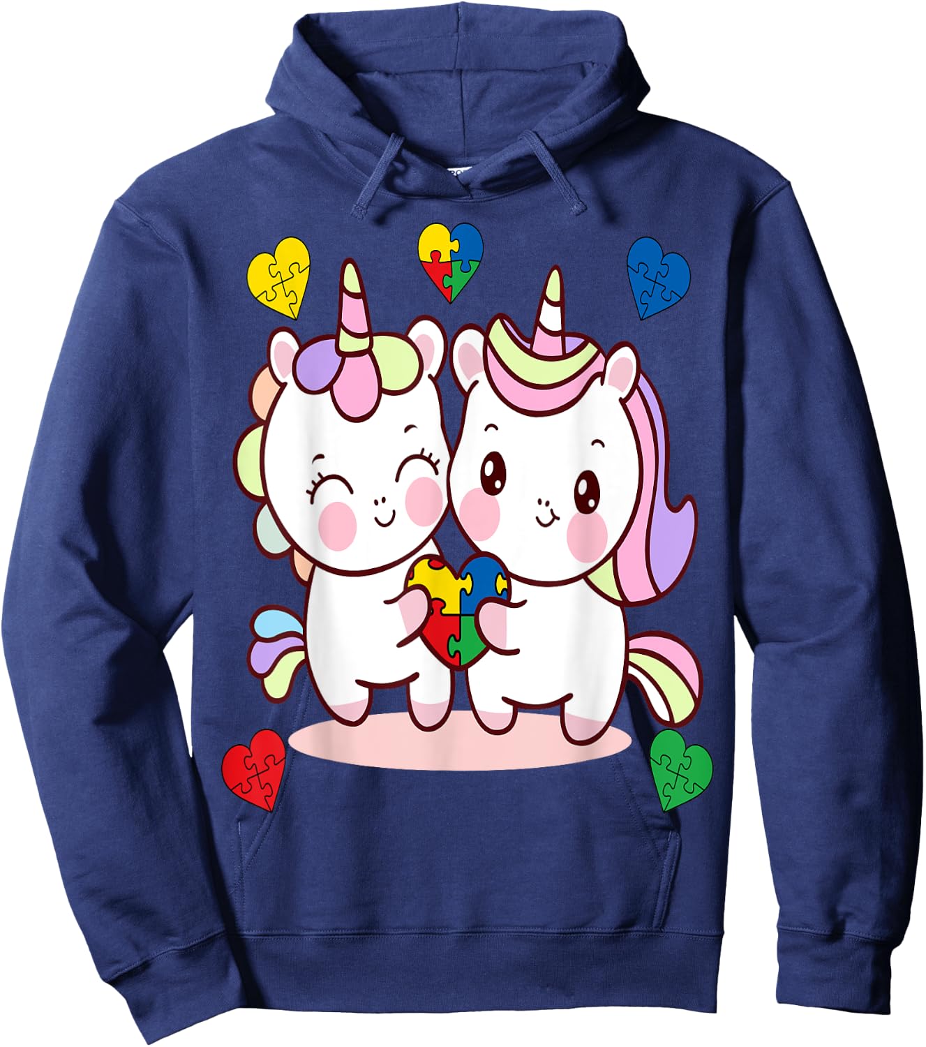 Unicorn Heart Puzzle Piece Autism Awareness Cute Girls Hoodie - Hoodie | Navy