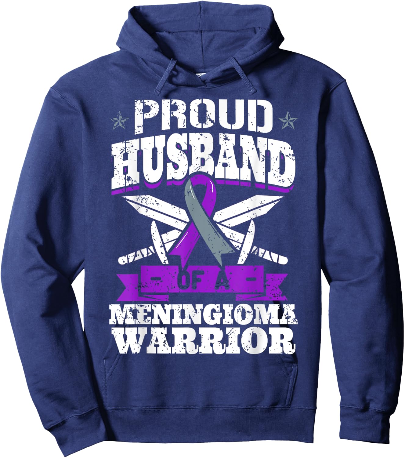 Proud Husband Of A Meningioma Warrior Tumor Awareness Ribbon Hoodie - Hoodie | Navy