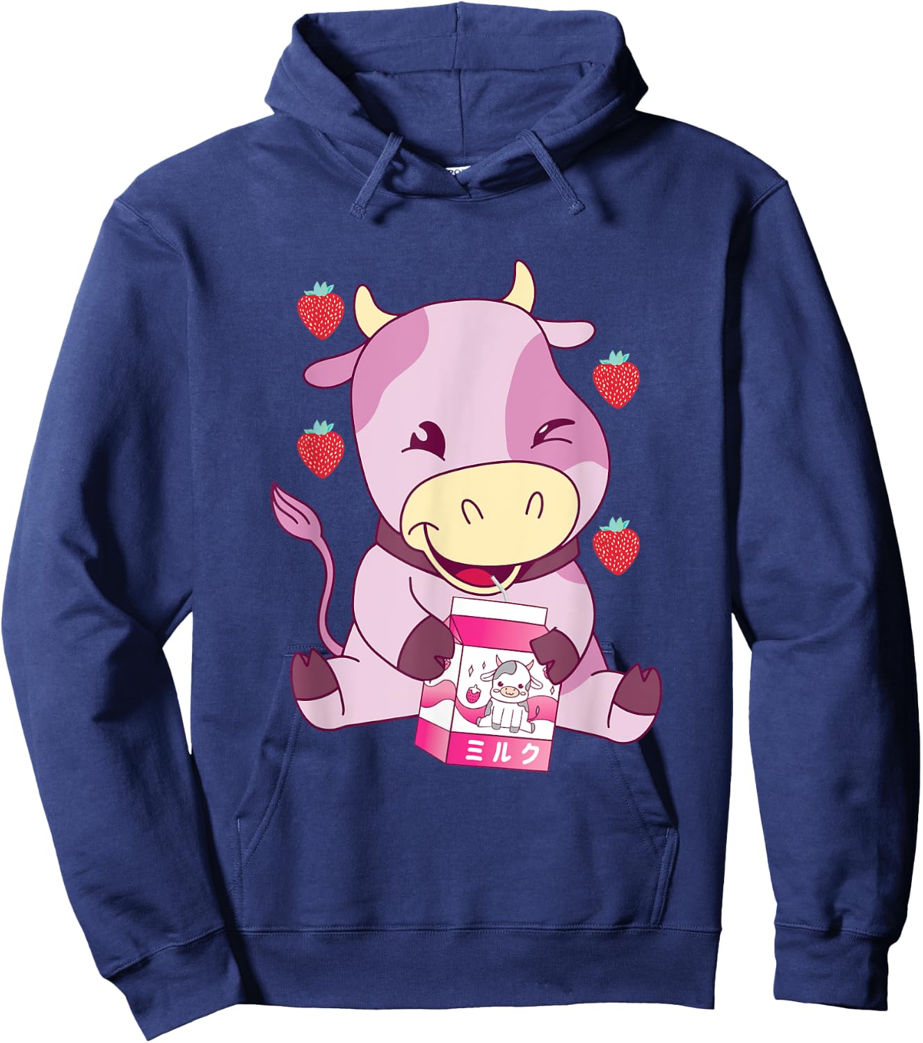 Strawberry Milk Pink Cow Japanese Strawberry Milk Shake Hoodie - Hoodie | Navy