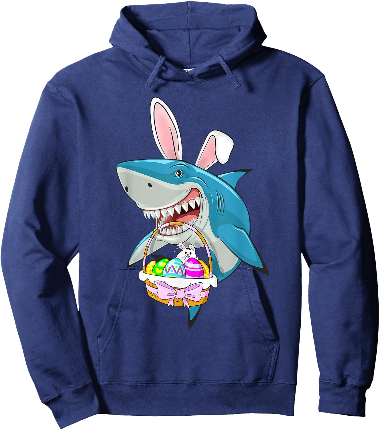 Shark Easter Bunny Egg Basket Funny Boys Girls Kids Easter Hoodie - Hoodie | Navy