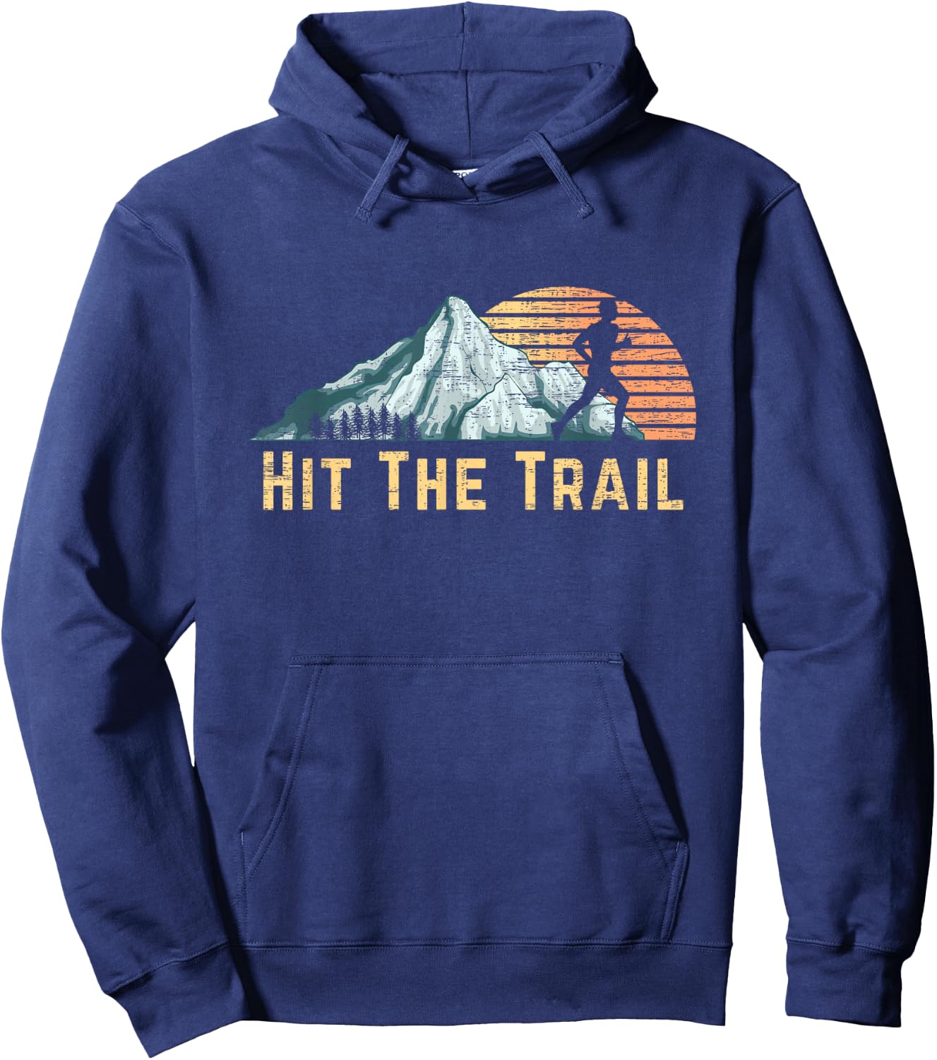 Hit The Trail Vintage Mountain Runner Retro Trail Running Hoodie - Hoodie | Navy