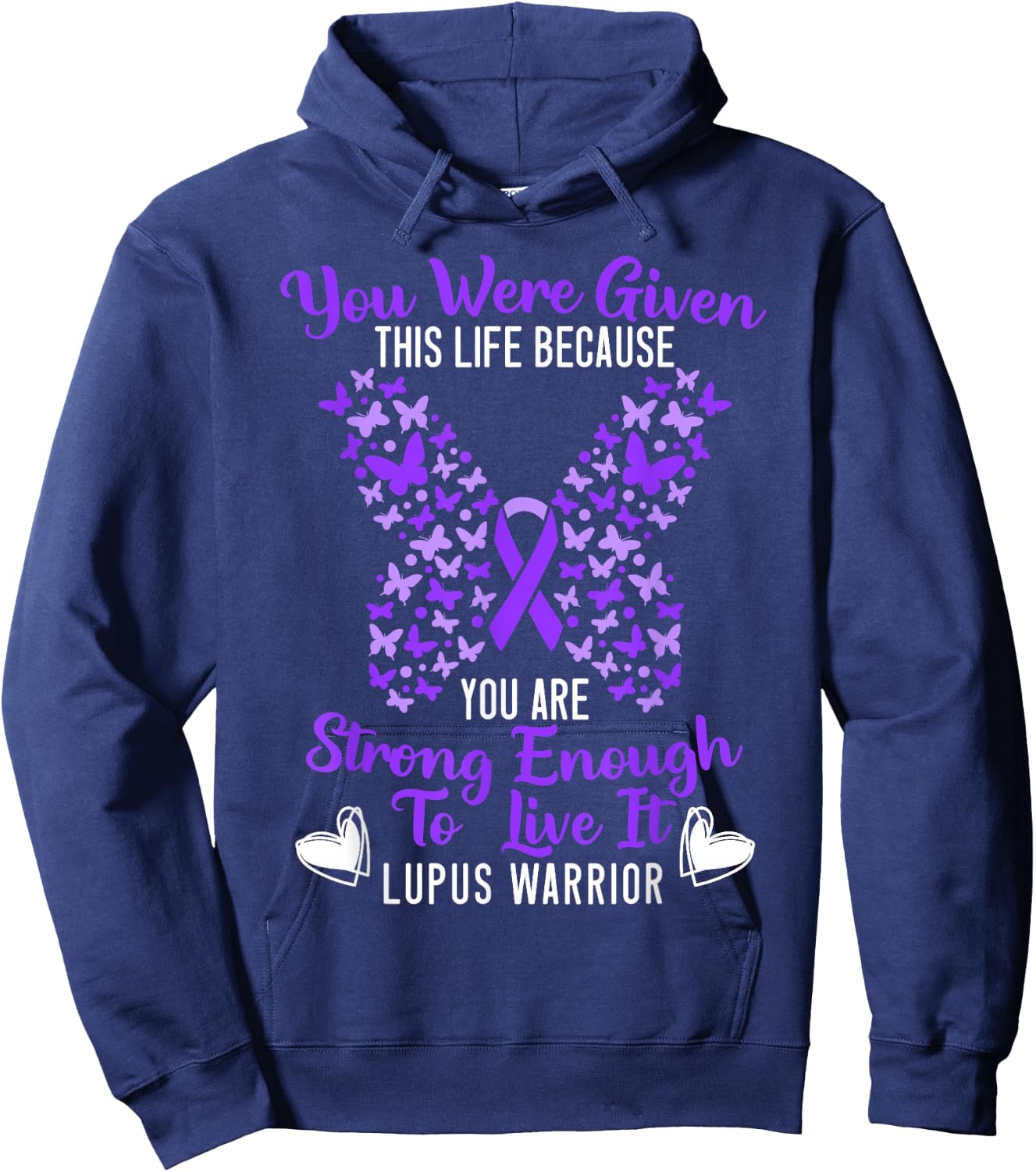 Lupus Warrior Lupus Awareness Butterfly Purple Ribbon SLE Hoodie - Hoodie | Navy