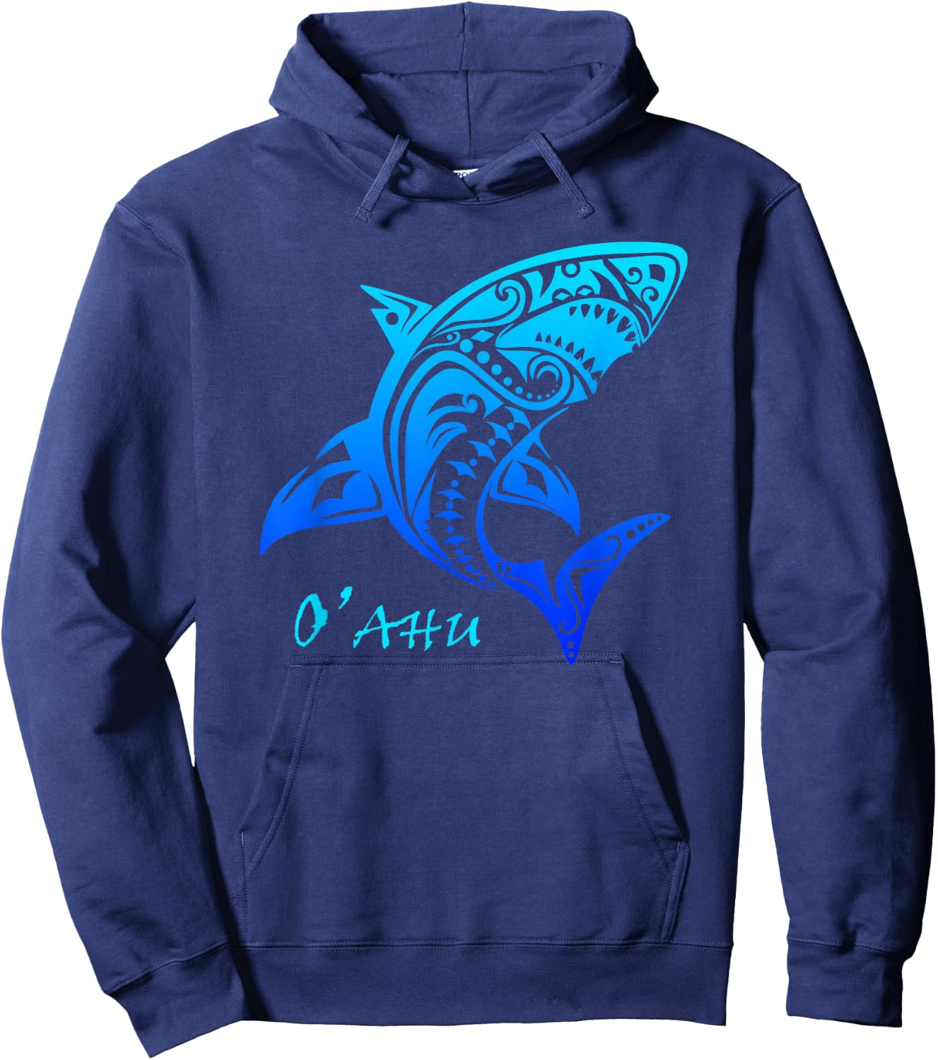 Oahu, Hawaii Vintage Tribal Shark Vacation Hoodie - Hoodie | Navy