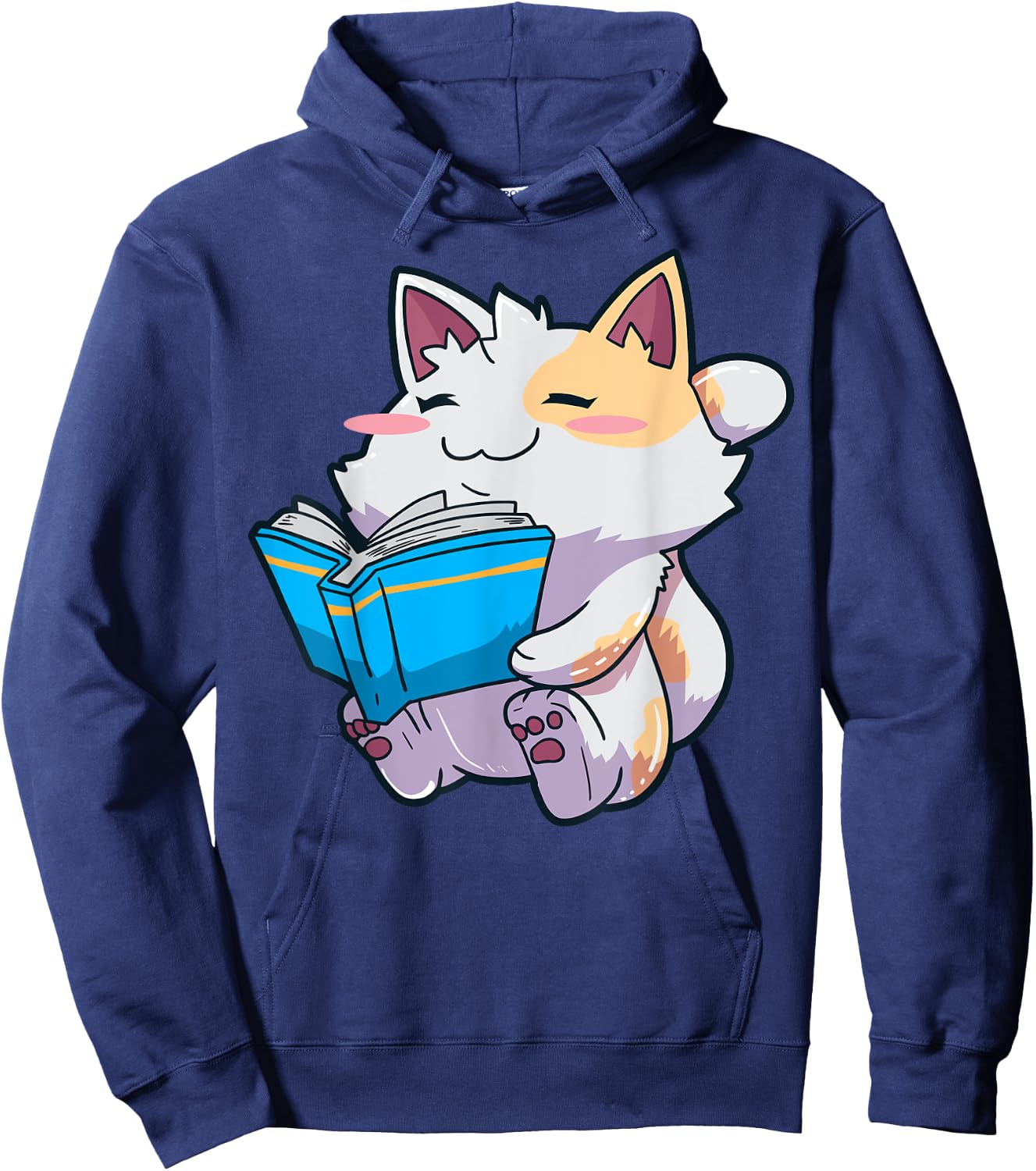 Anime Cat Books Reading English Teacher Kawaii Neko Women Kids Hoodie - Hoodie | Navy